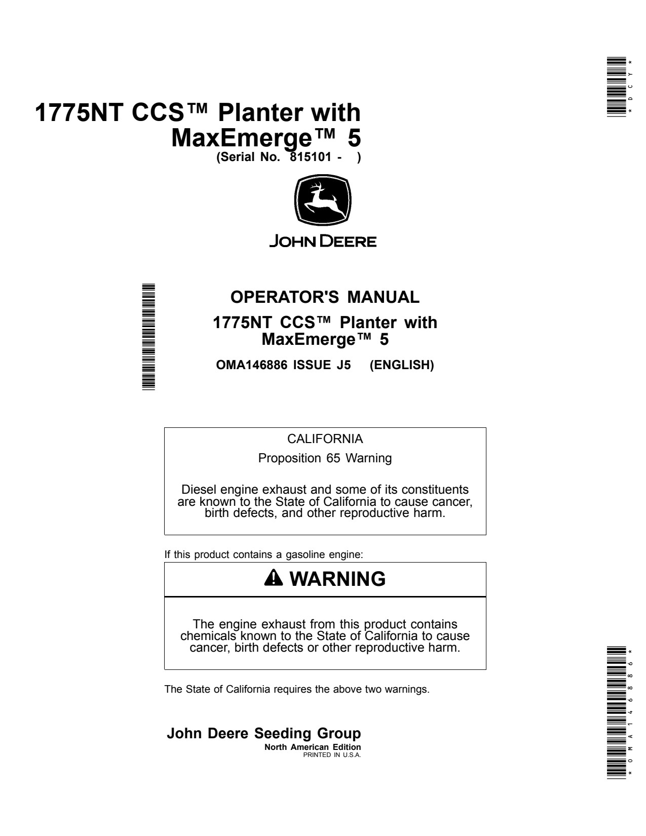 John Deere 1775NT 12Row 16Row 24Row CCS Planter Operator Manual OMA146886 1 John Deere 1775NT 12Row 16Row 24Row CCS Planter Operator Manual OMA146886