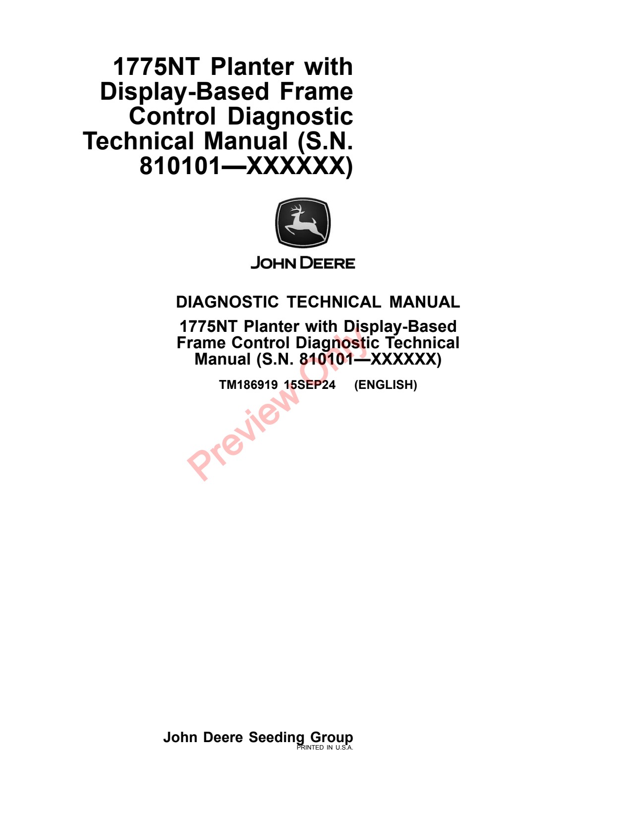 John Deere 1775NT 12Row 16Row 24Row Monitor Display System Diagnostic Technical Manual TM186919 1 John Deere 1775NT 12Row 16Row 24Row Monitor Display System Diagnostic Technical Manual TM186919