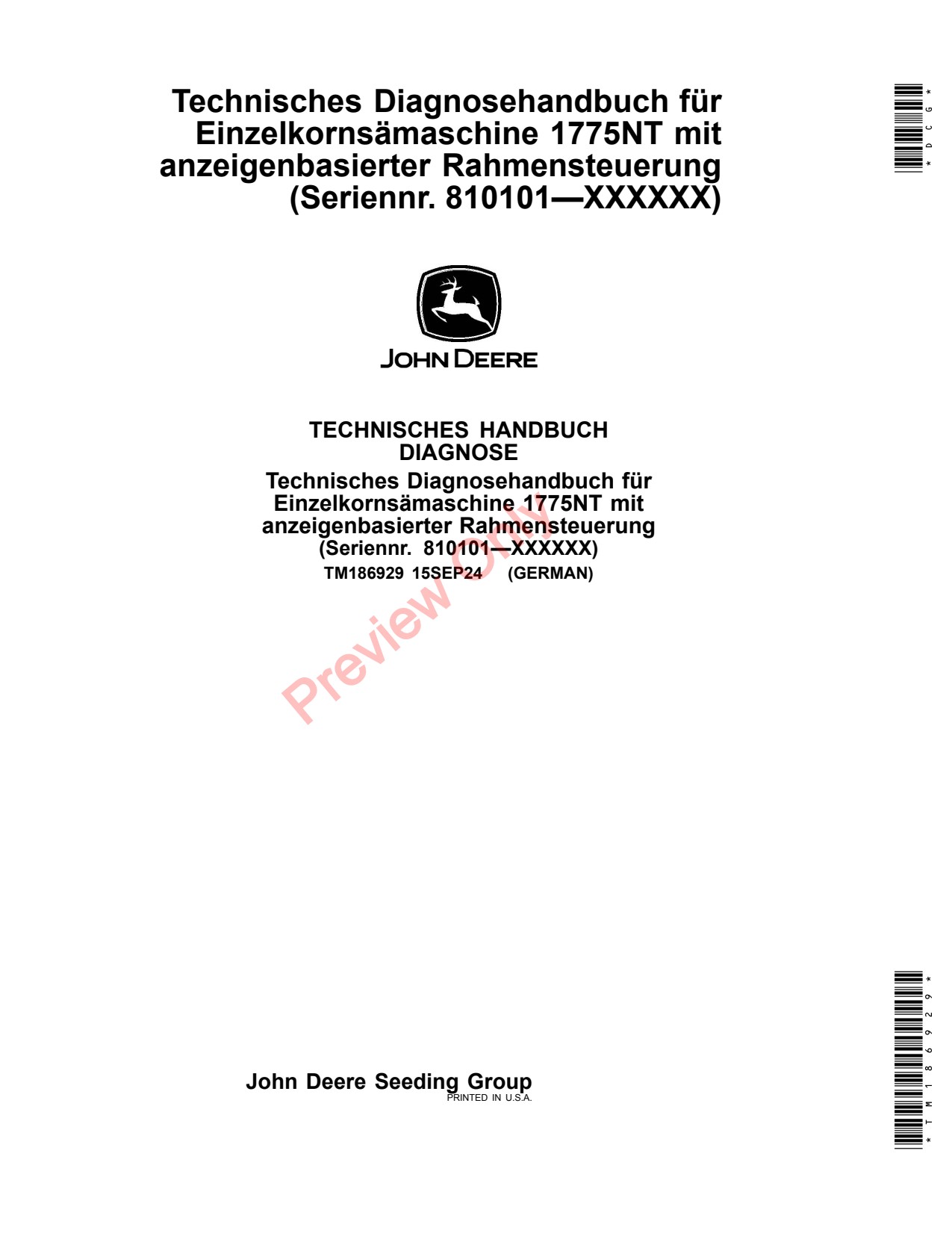 John Deere 1775NT 12Row 16Row 24Row Monitor Display System Diagnostic Technical Manual TM186929 DE 1 John Deere 1775NT 12Row 16Row 24Row Monitor Display System Diagnostic Technical Manual TM186929 DE