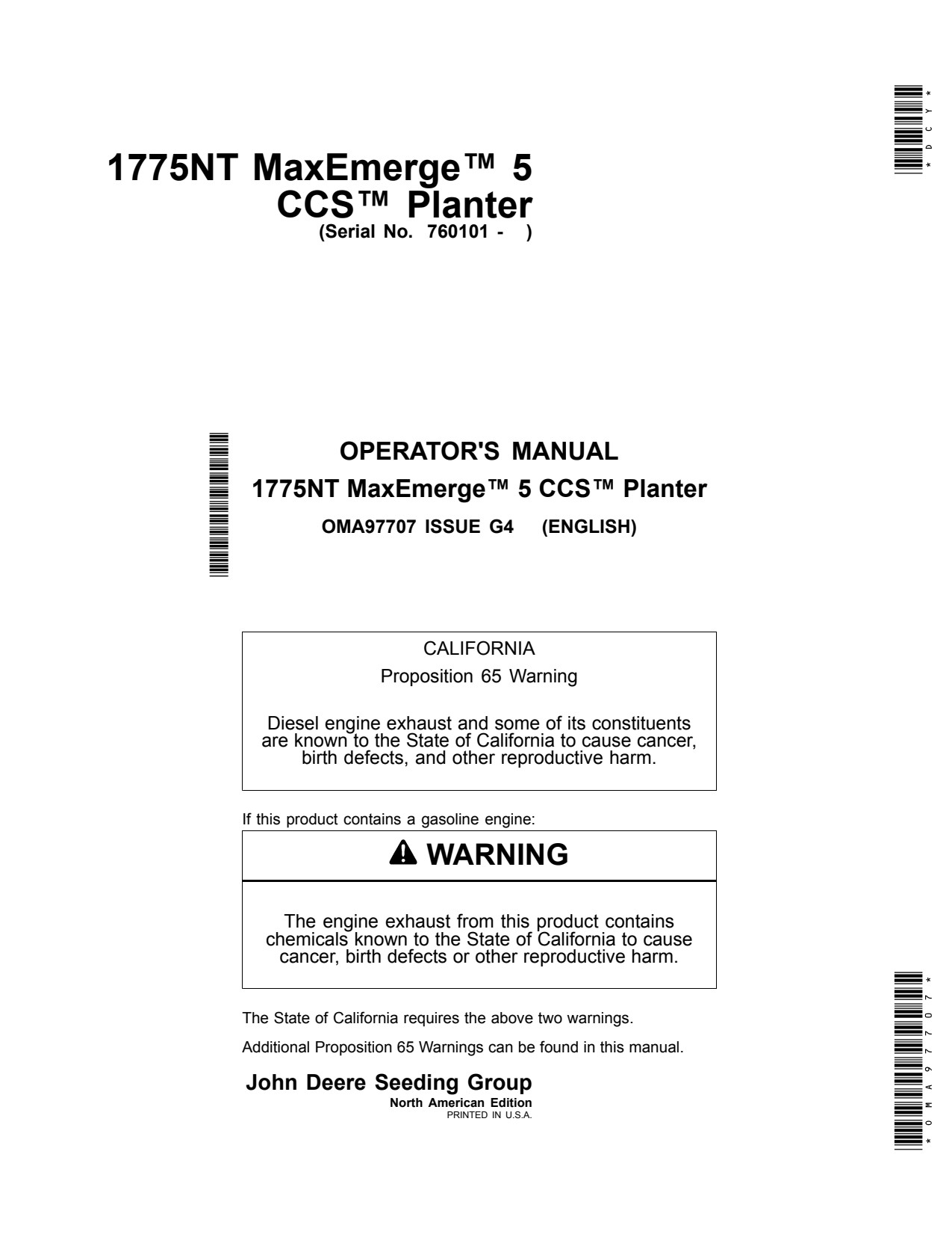 John Deere 1775NT CCS No-till Air Drill Operator Manual OMA97707 1 John Deere 1775NT CCS No-till Air Drill Operator Manual OMA97707