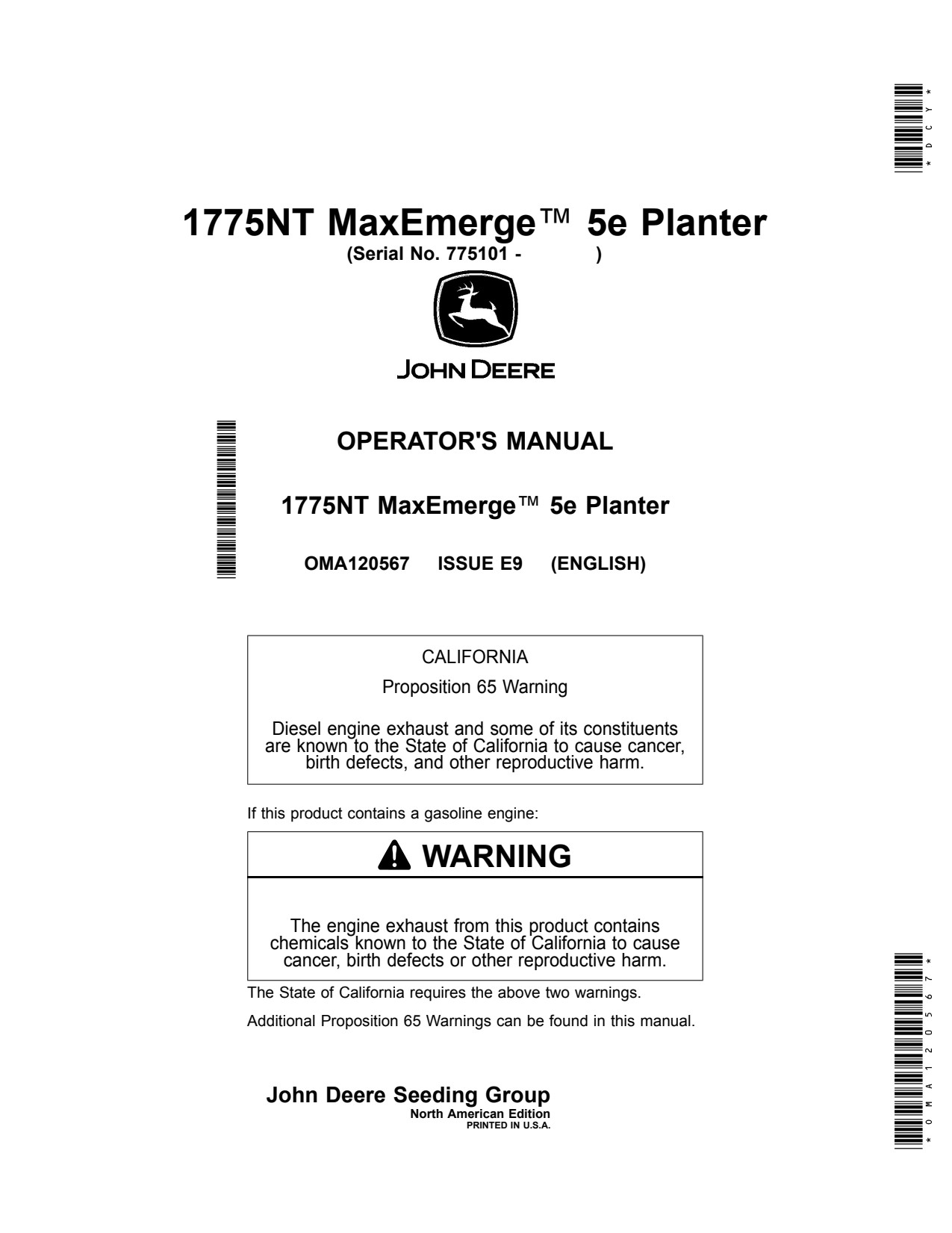 John Deere 1775NT Non CCS 5E Planter Operator Manual OMA120567 1 John Deere 1775NT Non CCS 5E Planter Operator Manual OMA120567