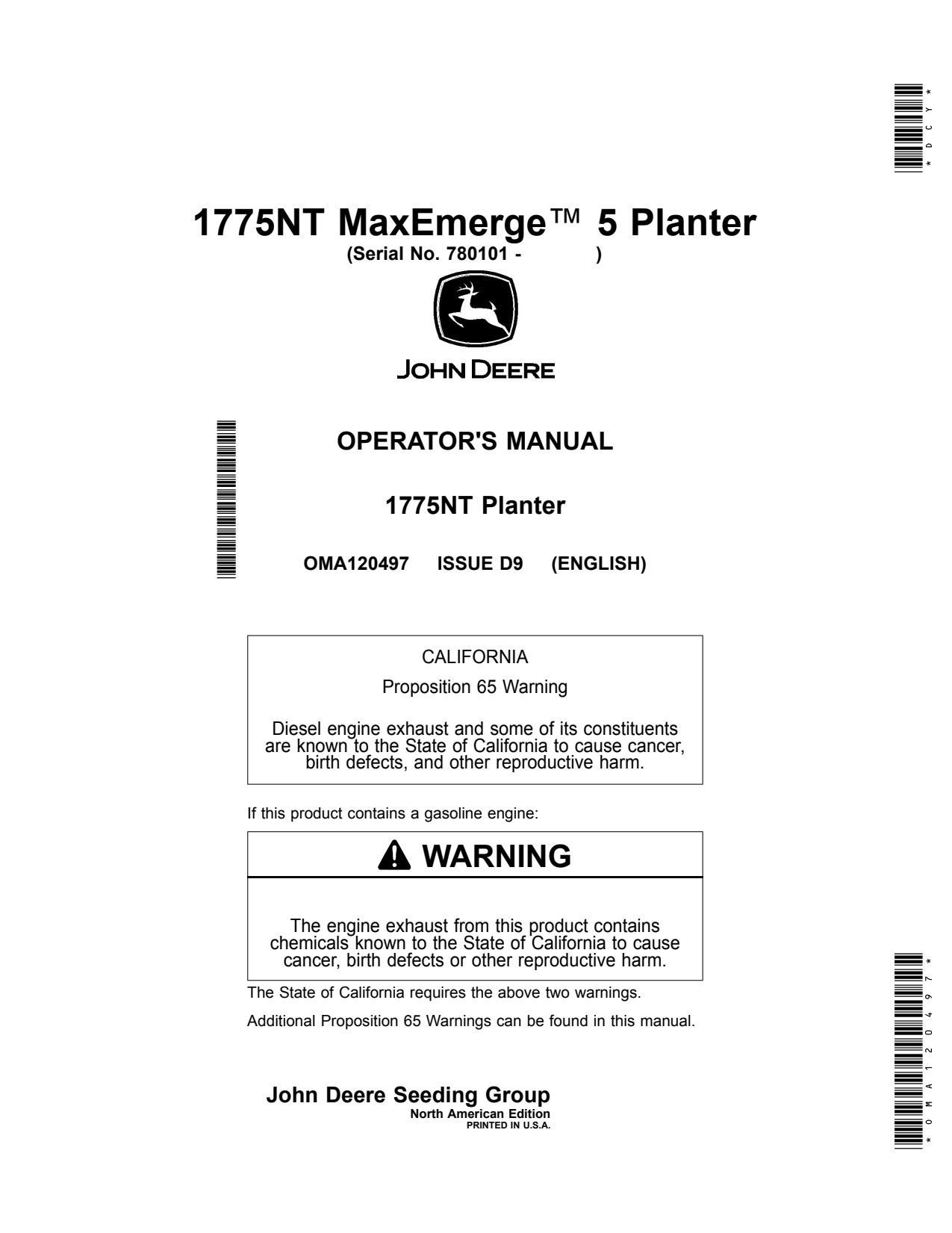 John Deere 1775NT Non CCS Planter Operator Manual OMA120497 1 John Deere 1775NT Non CCS Planter Operator Manual OMA120497