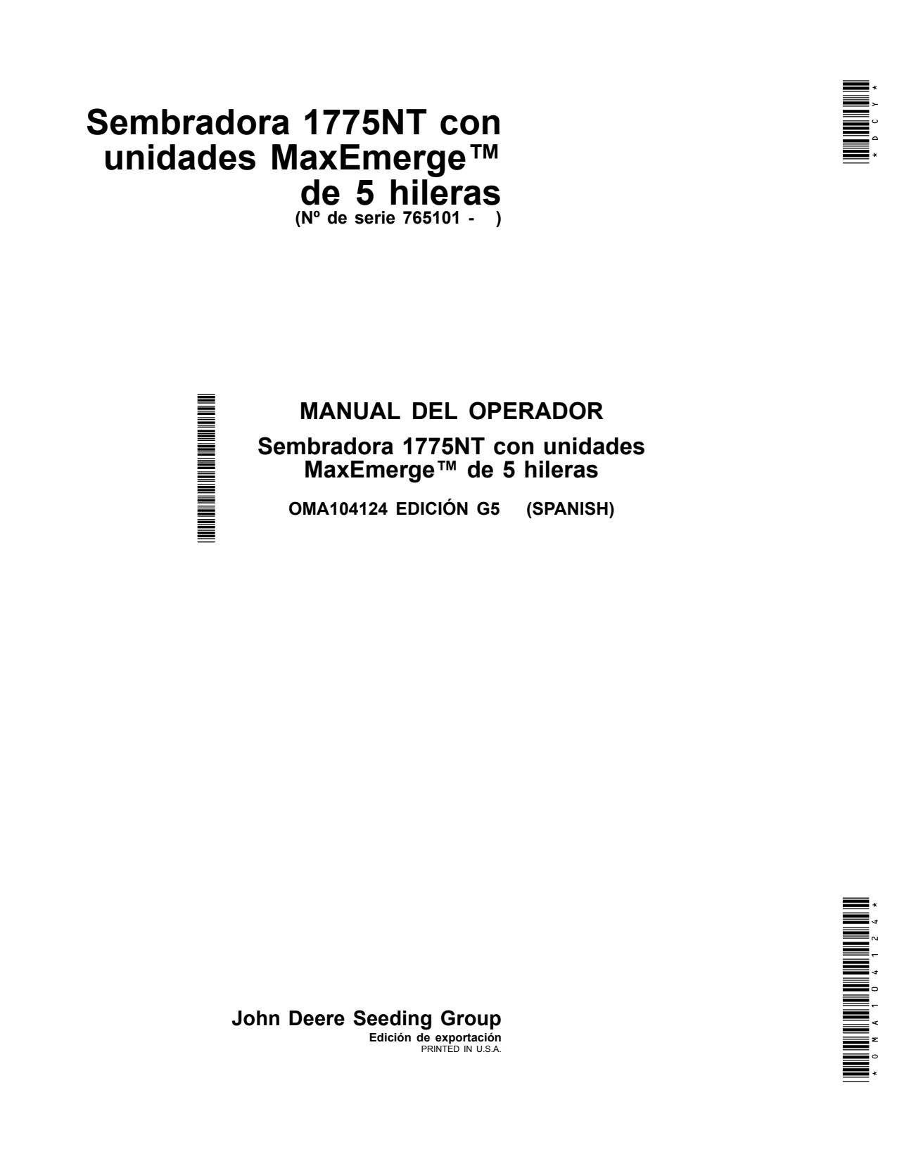 John Deere 1775NT Planter Operator Manual OMA104124 ES 1 John Deere 1775NT Planter Operator Manual OMA104124 ES