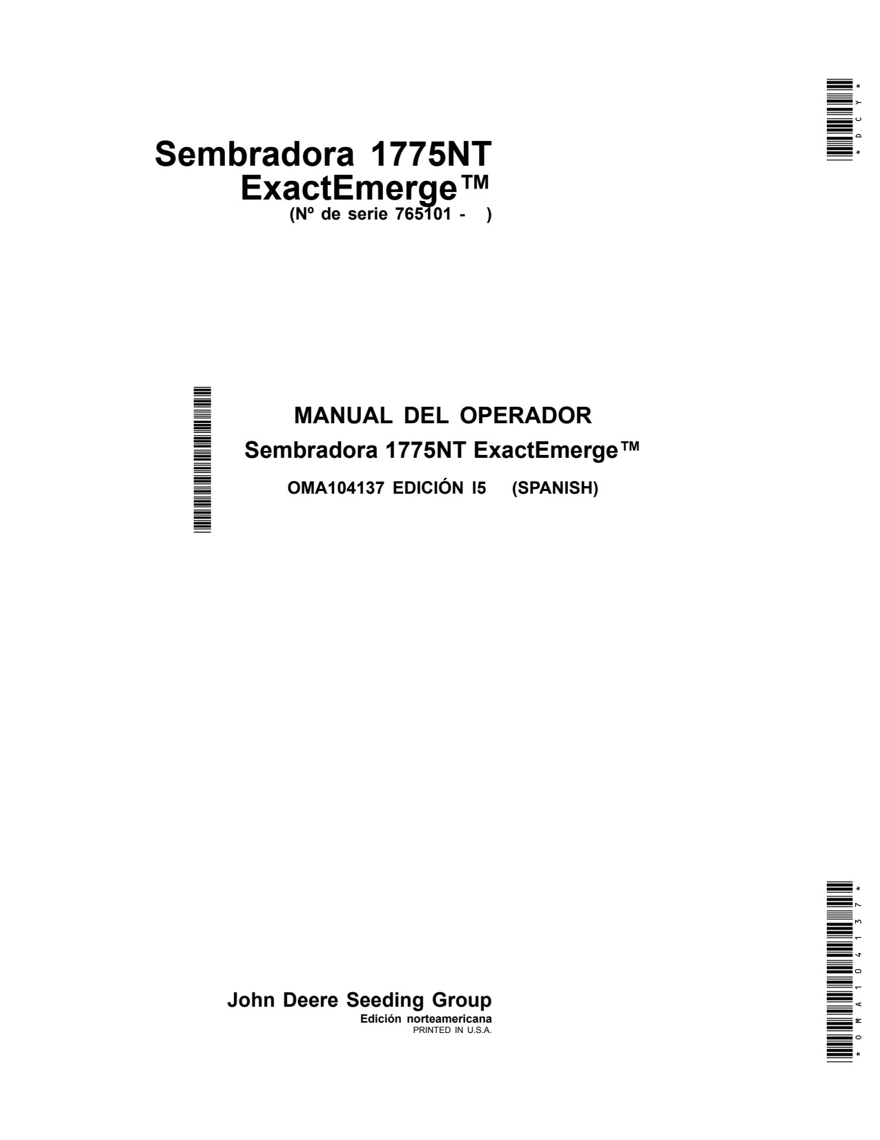 John Deere 1775NT Planter Operator Manual OMA104137 ES 1 John Deere 1775NT Planter Operator Manual OMA104137 ES