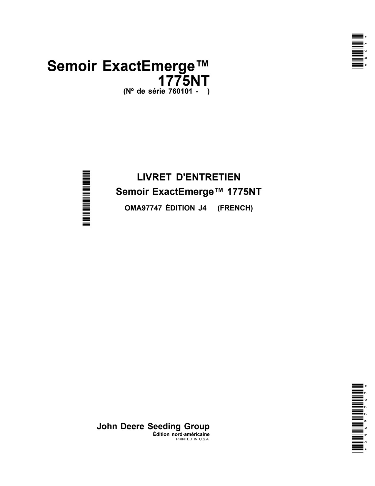 John Deere 1775NT Planter Operator Manual OMA97747 FR 1 John Deere 1775NT Planter Operator Manual OMA97747 FR
