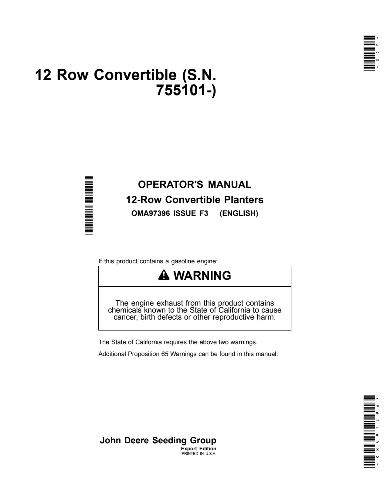 John Deere 1780 12 Row Convertible Planter Operator Manual OMA97396 1 John Deere 1780 12 Row Convertible Planter Operator Manual OMA97396