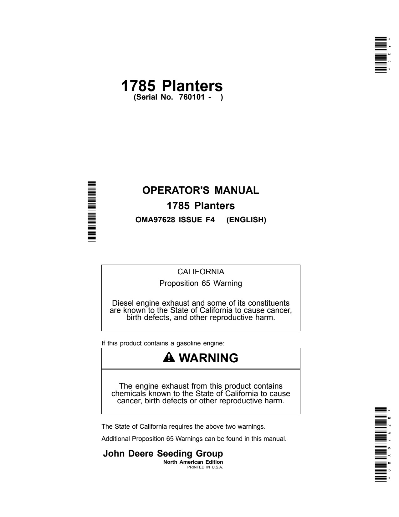 John Deere 1785 Planter Operator Manual OMA97628 1 John Deere 1785 Planter Operator Manual OMA97628
