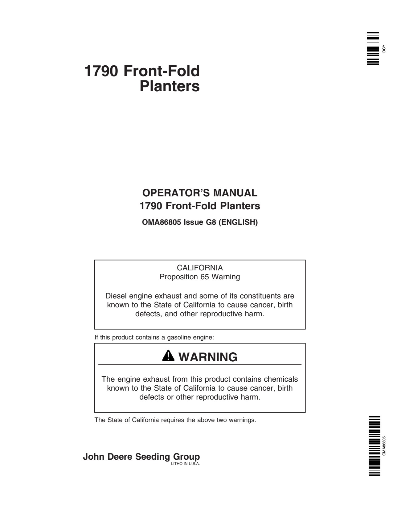 John Deere 1790 Front-fold Planter Operator Manual OMA86805 1 John Deere 1790 Front-fold Planter Operator Manual OMA86805