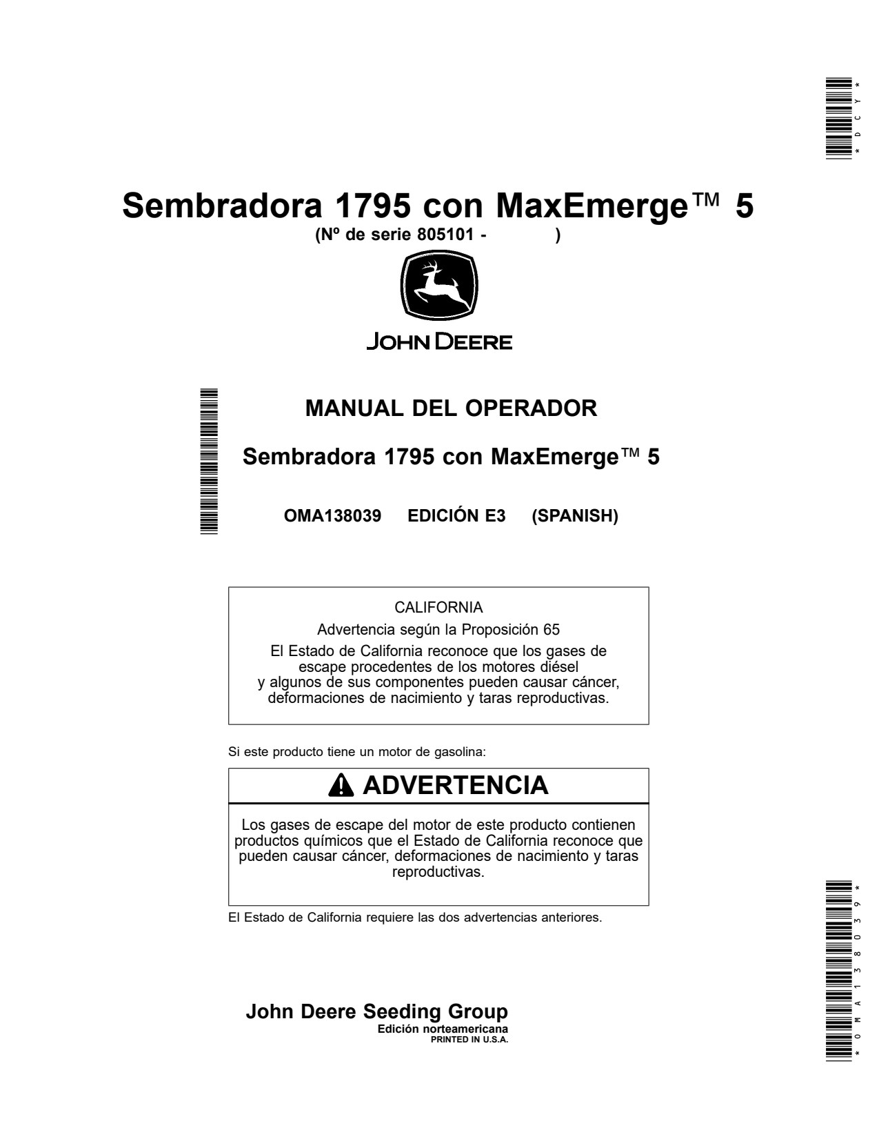 John Deere 1795 5E Planter Operator Manual OMA138039 ES 1 John Deere 1795 5E Planter Operator Manual OMA138039 ES