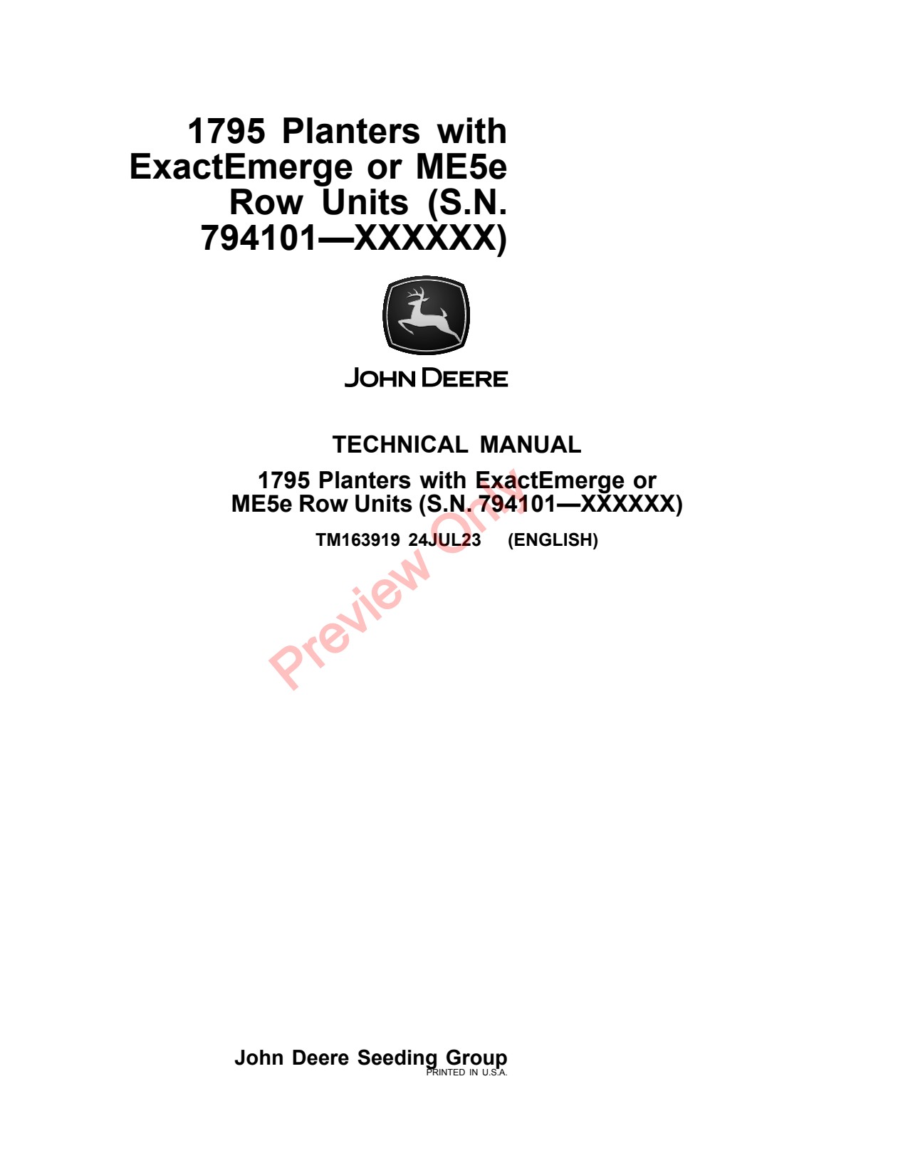 John Deere 1795 ME5E Planter Diagnostic Technical Manual TM163919 1 John Deere 1795 ME5E Planter Diagnostic Technical Manual TM163919