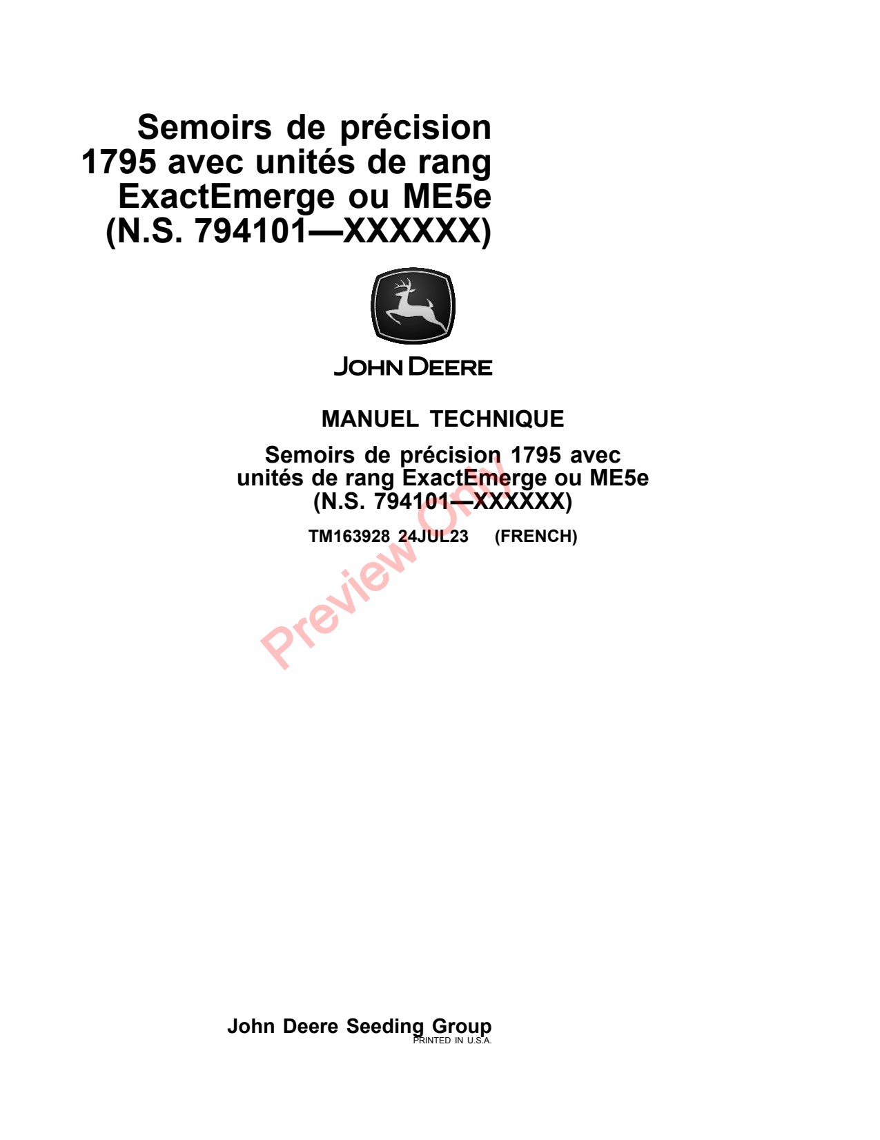 John Deere 1795 ME5E Planter Diagnostic Technical Manual TM163928 FR 1 John Deere 1795 ME5E Planter Diagnostic Technical Manual TM163928 FR