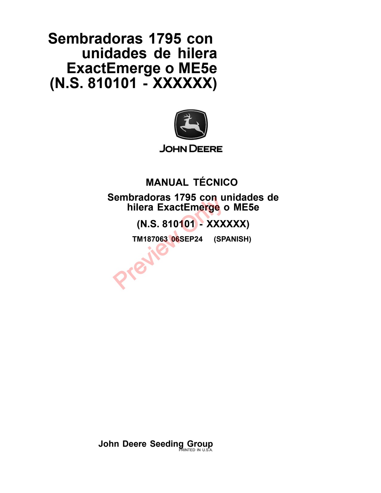 John Deere 1795 ME5E Planter Diagnostic Technical Manual TM187063 ES 1 John Deere 1795 ME5E Planter Diagnostic Technical Manual TM187063 ES