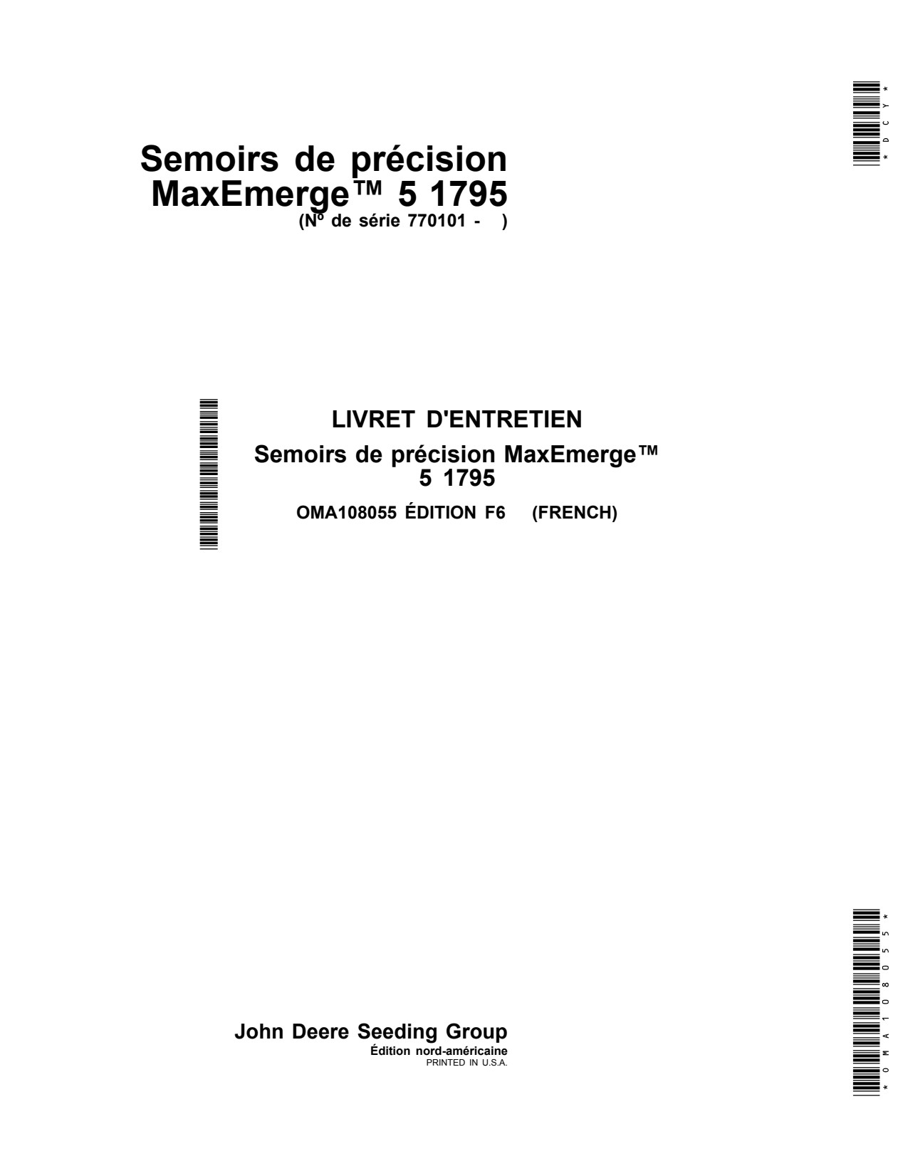 John Deere 1795 Planter Operator Manual OMA108055 FR 1 John Deere 1795 Planter Operator Manual OMA108055 FR