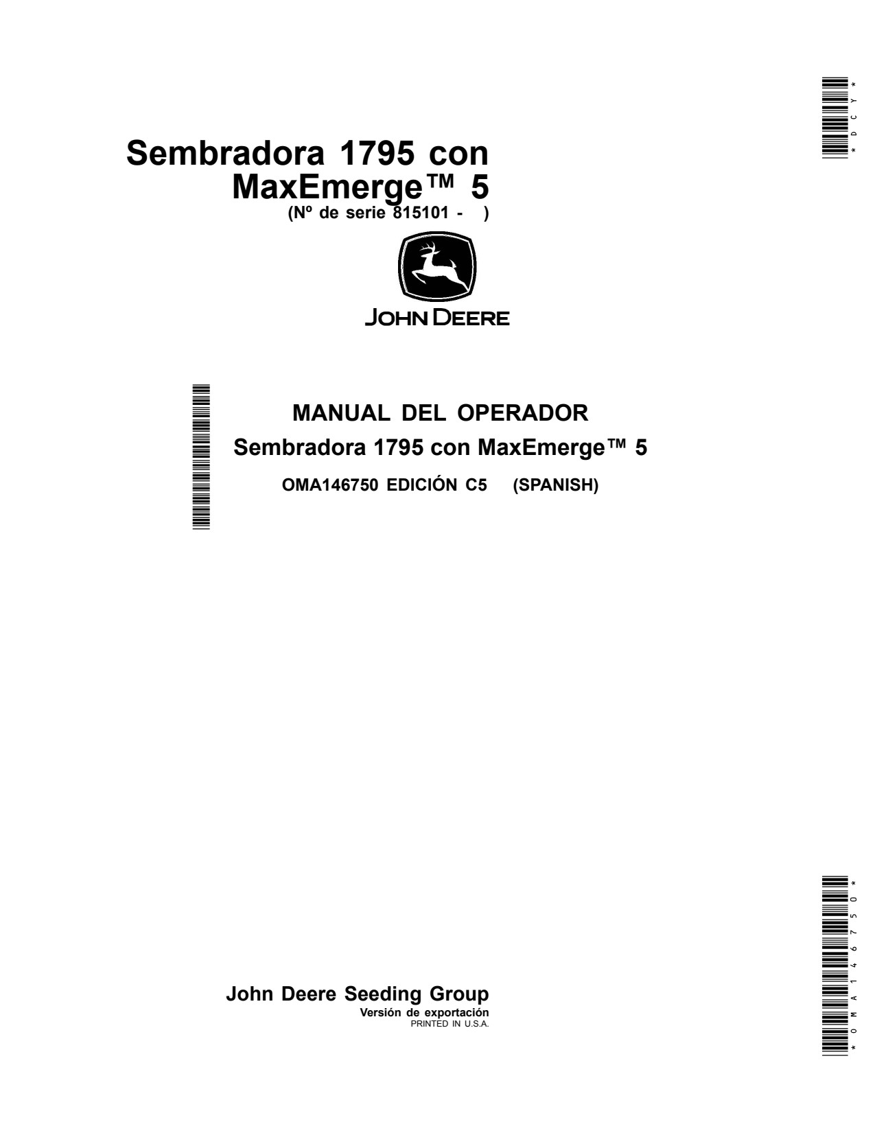 John Deere 1795 Planter Operator Manual OMA146750 ES 1 John Deere 1795 Planter Operator Manual OMA146750 ES