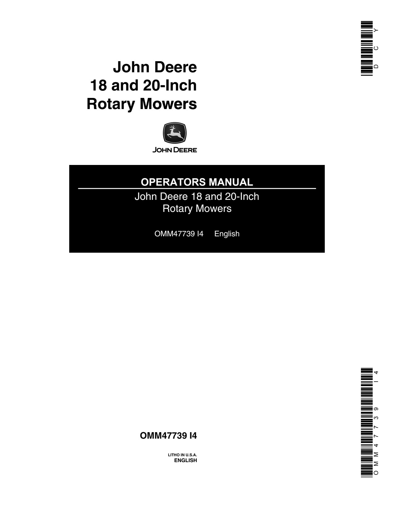 John Deere 18 Inch 20 Rotary Mower Operator Manual OMM47739 1 John Deere 18 Inch 20 Rotary Mower Operator Manual OMM47739