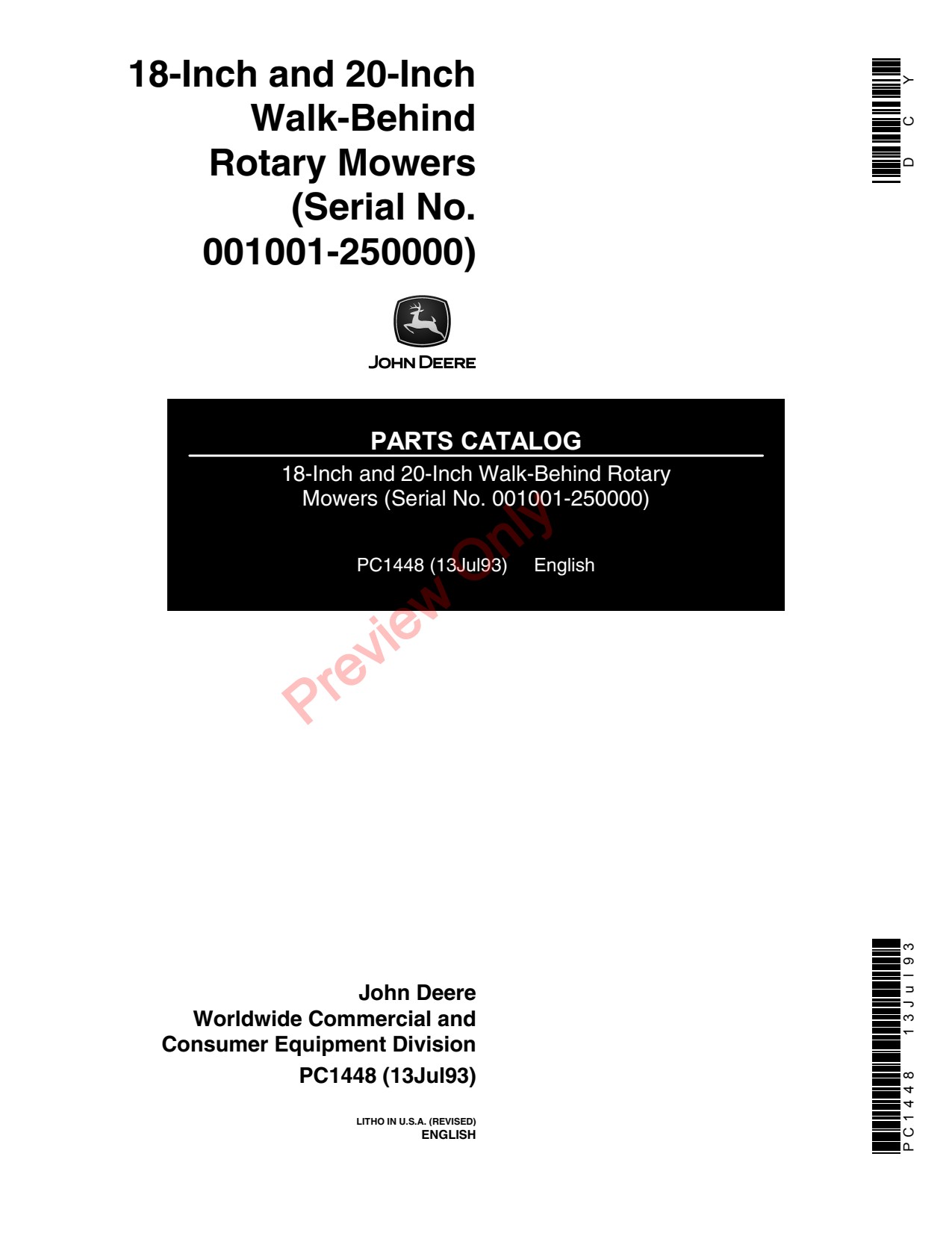John Deere 18 Inch 20 Walk-behind Rotary Mower Parts Catalog PC1448 1 John Deere 18 Inch 20 Walk-behind Rotary Mower Parts Catalog PC1448
