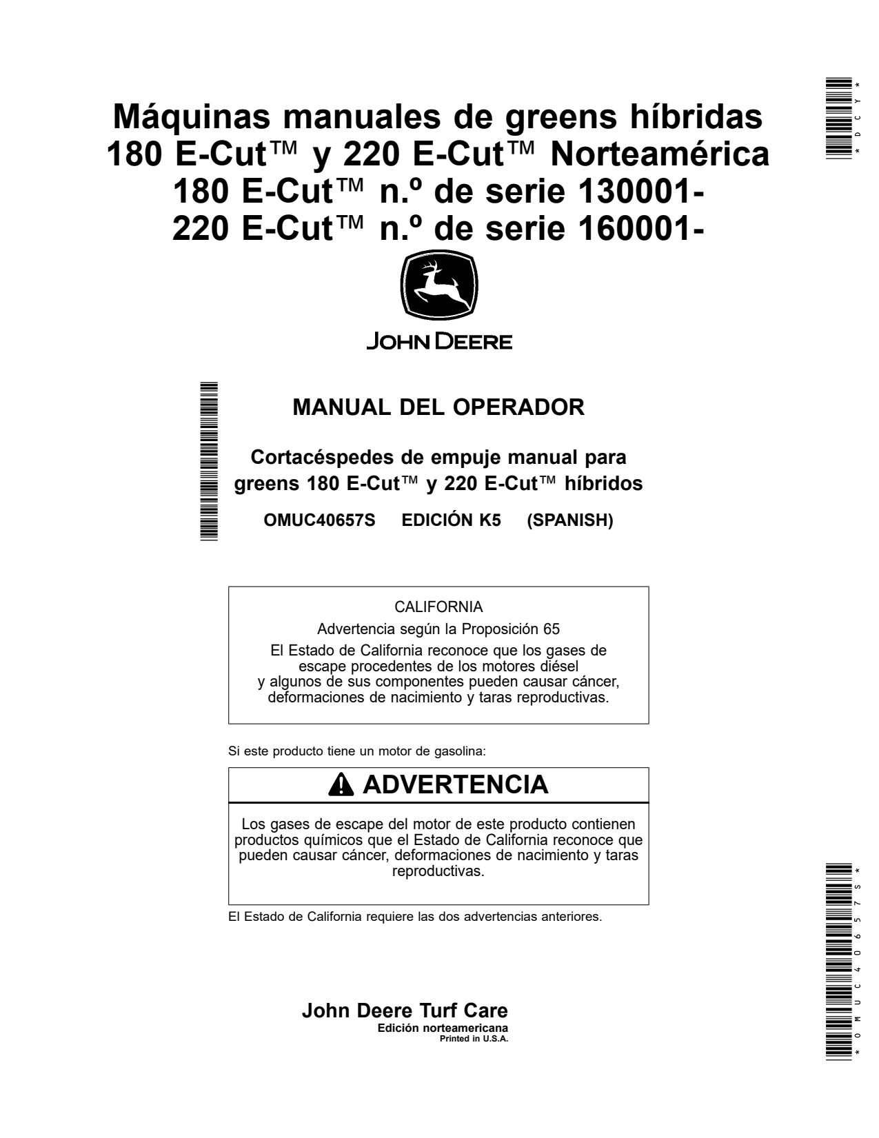 John Deere 180 E-Cut 220 Walk Greens Mower Operator Manual OMUC40657S ES 1 John Deere 180 E-Cut 220 Walk Greens Mower Operator Manual OMUC40657S ES