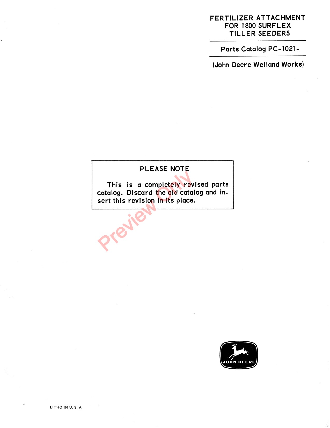 John Deere 1800 Seeding Fertilizer Attachment Parts Catalog PC1021 1 John Deere 1800 Seeding Fertilizer Attachment Parts Catalog PC1021