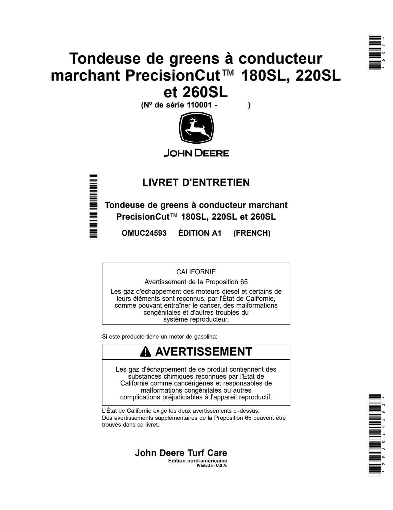 John Deere 180SL 220SL 260SL Walk Greens Mower Operator Manual OMUC24593 FR 1 John Deere 180SL 220SL 260SL Walk Greens Mower Operator Manual OMUC24593 FR