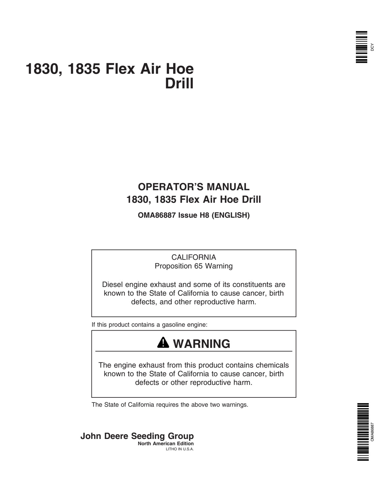 John Deere 1830 1835 Air Hoe Drill Operator Manual OMA86887 1 John Deere 1830 1835 Air Hoe Drill Operator Manual OMA86887