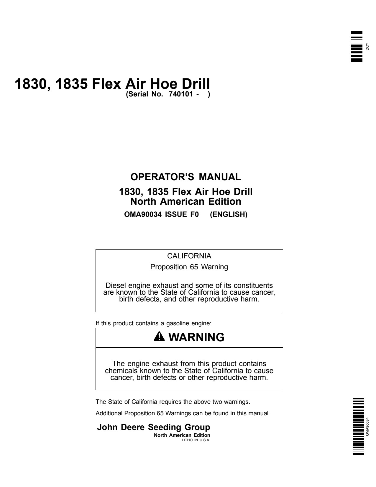 John Deere 1830 1835 Air Hoe Drill Operator Manual OMA90034 1 John Deere 1830 1835 Air Hoe Drill Operator Manual OMA90034
