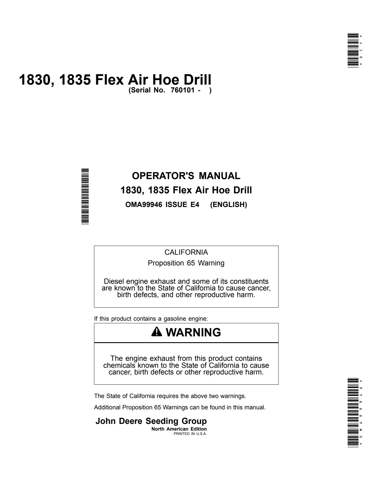 John Deere 1830 1835 Air Hoe Drill Operator Manual OMA99946 1 John Deere 1830 1835 Air Hoe Drill Operator Manual OMA99946