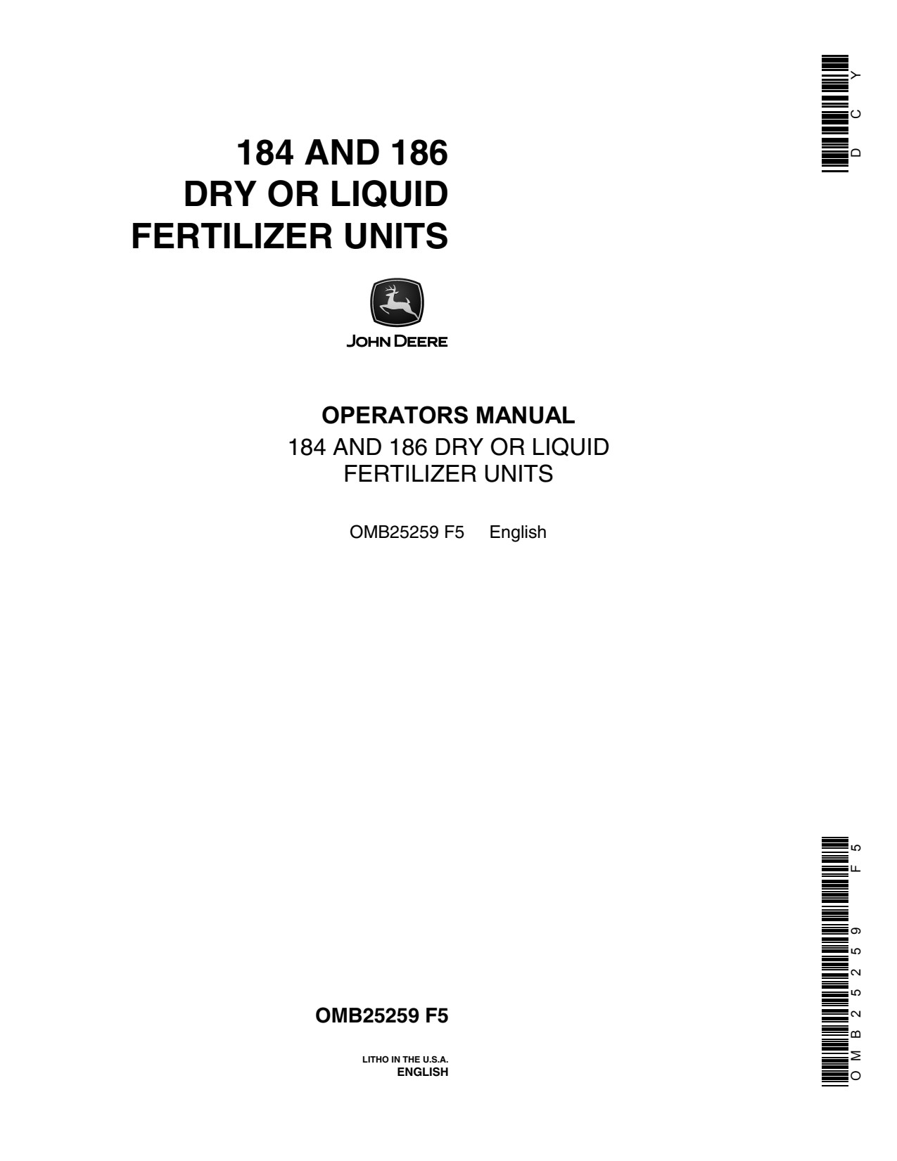 John Deere 184 186 Liquid Fertilizer Applicator Operator Manual OMB25259 1 John Deere 184 186 Liquid Fertilizer Applicator Operator Manual OMB25259