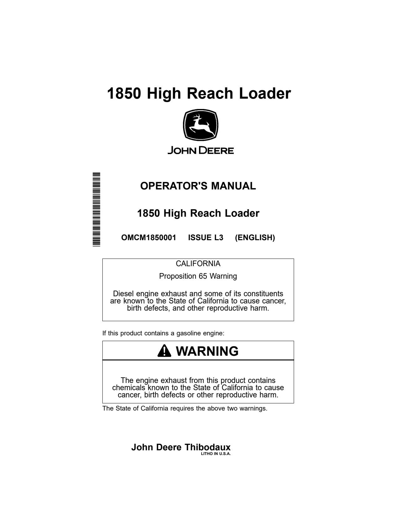 John Deere 1850 High Reach Loader Operator Manual OMCM1850001 1 John Deere 1850 High Reach Loader Operator Manual OMCM1850001