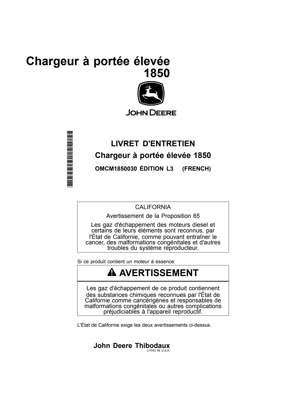 John Deere 1850 High Reach Loader Operator Manual OMCM1850030 FR 1 John Deere 1850 High Reach Loader Operator Manual OMCM1850030 FR