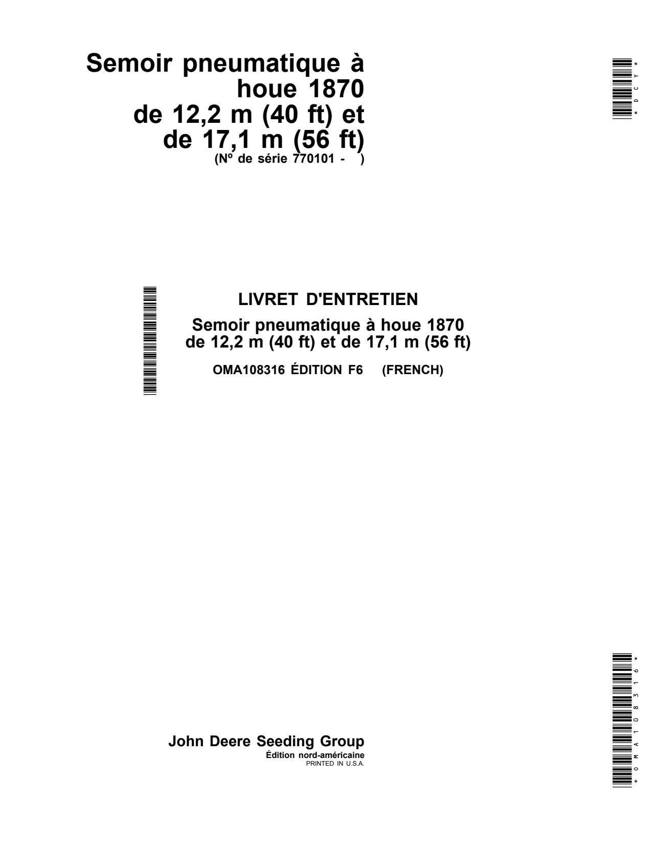 John Deere 1870 12 40 17 56 Air Hoe Drill Operator Manual OMA108316 FR 1 John Deere 1870 12 40 17 56 Air Hoe Drill Operator Manual OMA108316 FR
