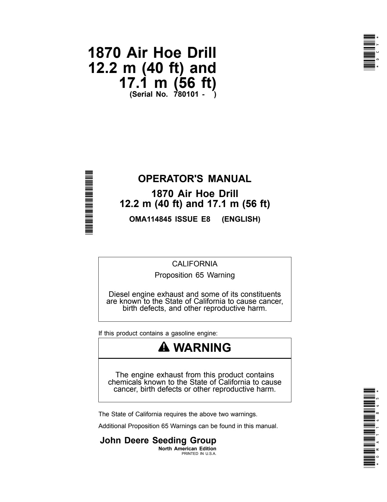 John Deere 1870 12 40 17 56 Air Hoe Drill Operator Manual OMA114845 1 John Deere 1870 12 40 17 56 Air Hoe Drill Operator Manual OMA114845