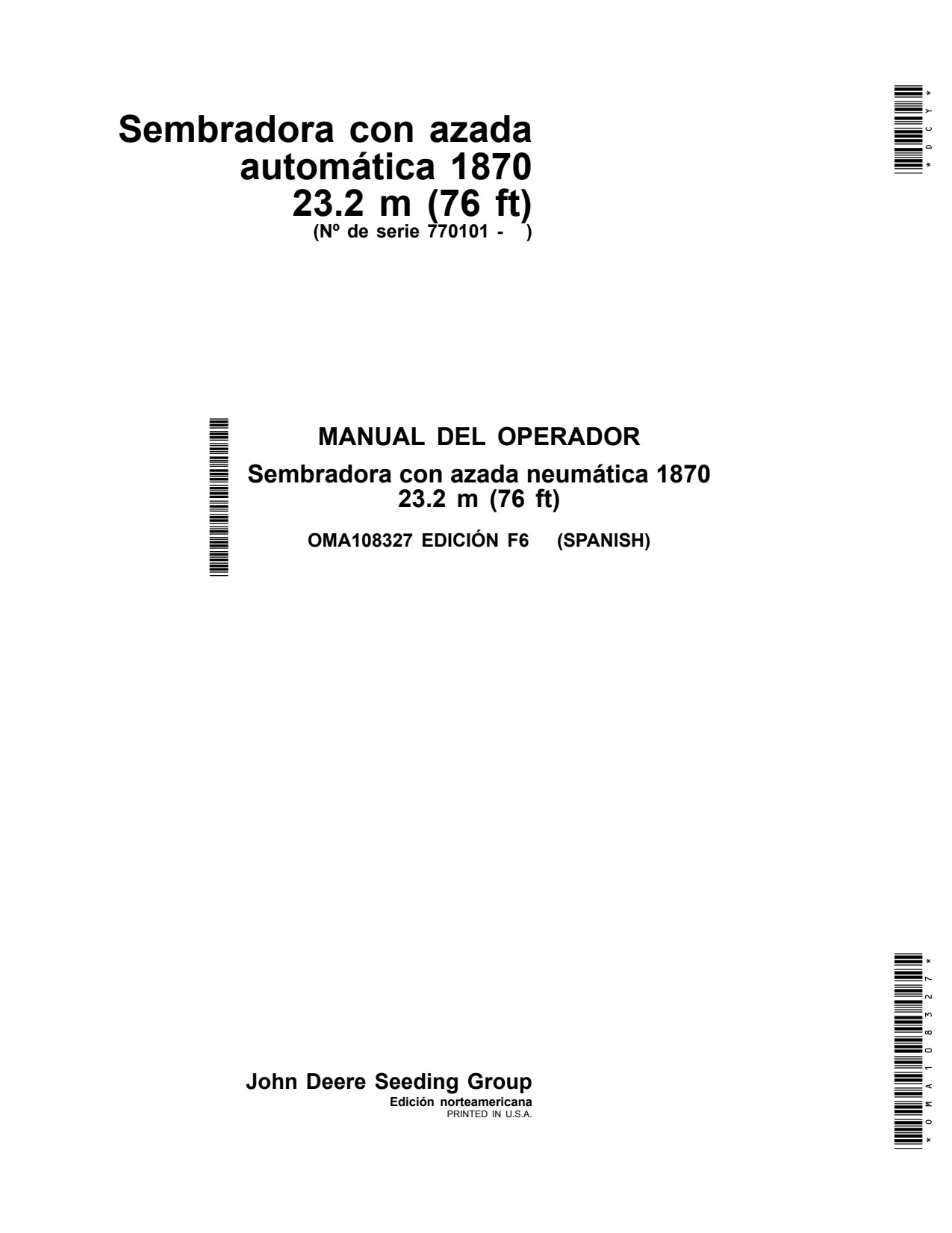 John Deere 1870 23 76 Air Hoe Drill Operator Manual OMA108327 ES 1 John Deere 1870 23 76 Air Hoe Drill Operator Manual OMA108327 ES