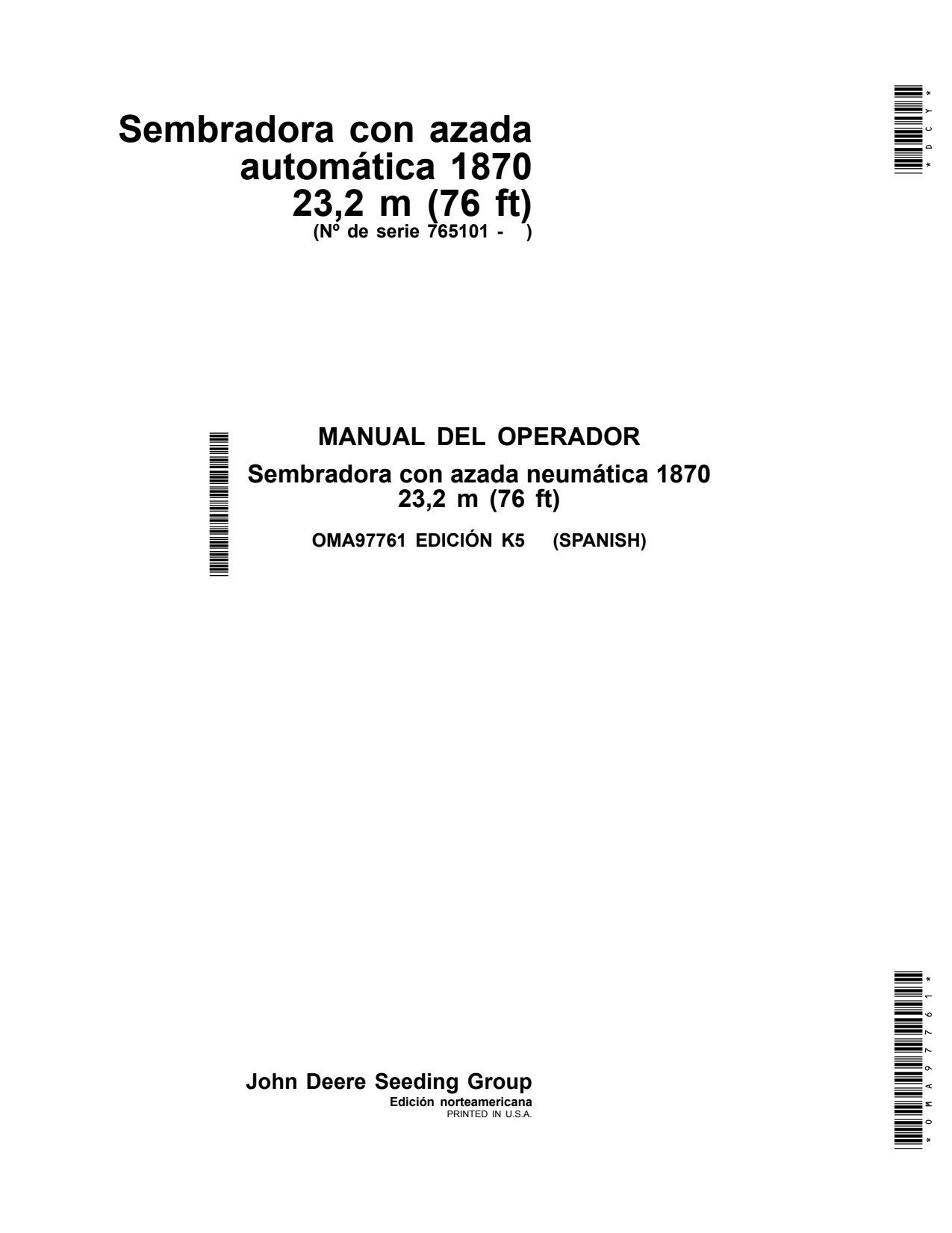 John Deere 1870 23 76 Planter Operator Manual OMA97761 ES 1 John Deere 1870 23 76 Planter Operator Manual OMA97761 ES