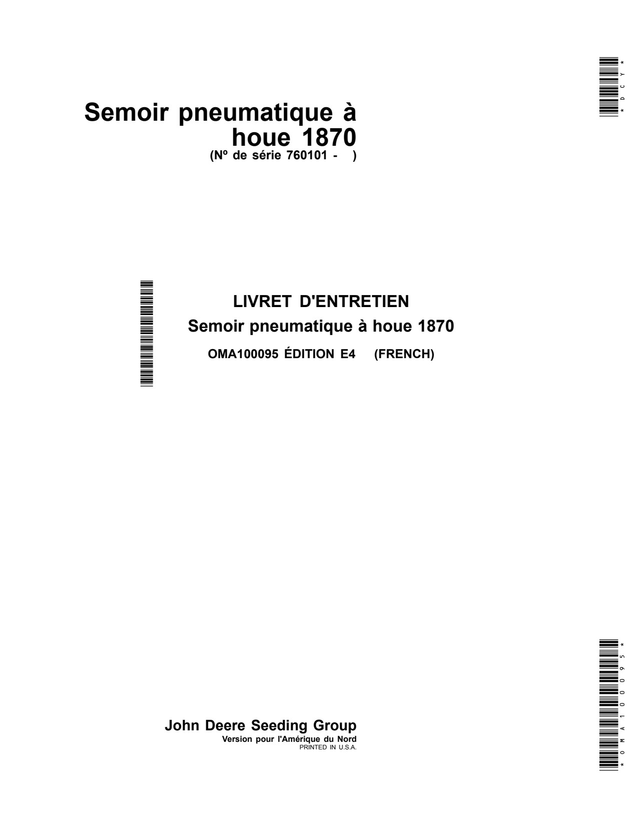 John Deere 1870 Air Hoe Drill Operator Manual OMA100095 FR 1 John Deere 1870 Air Hoe Drill Operator Manual OMA100095 FR