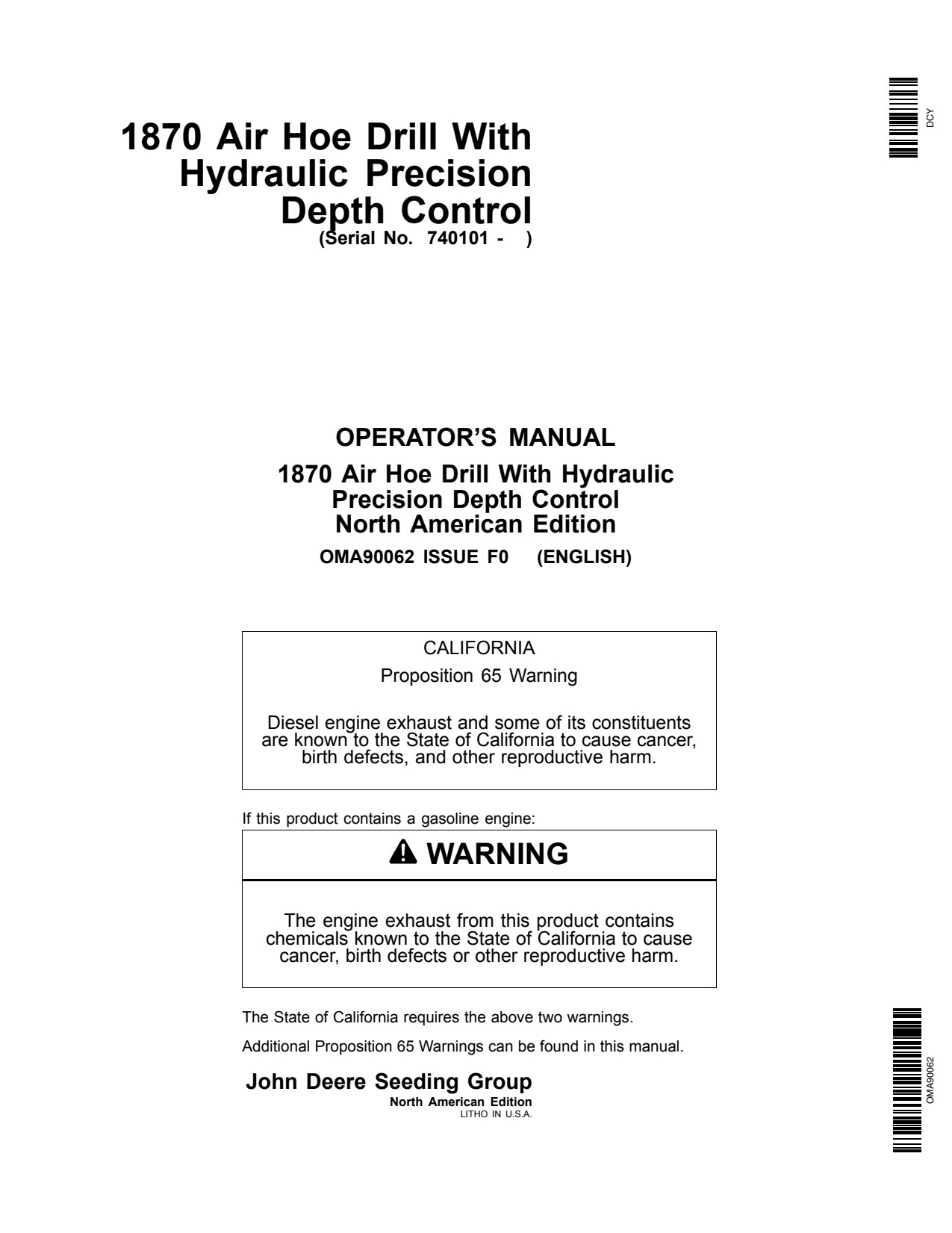 John Deere 1870 Air Hoe Drill Operator Manual OMA90062 1 John Deere 1870 Air Hoe Drill Operator Manual OMA90062