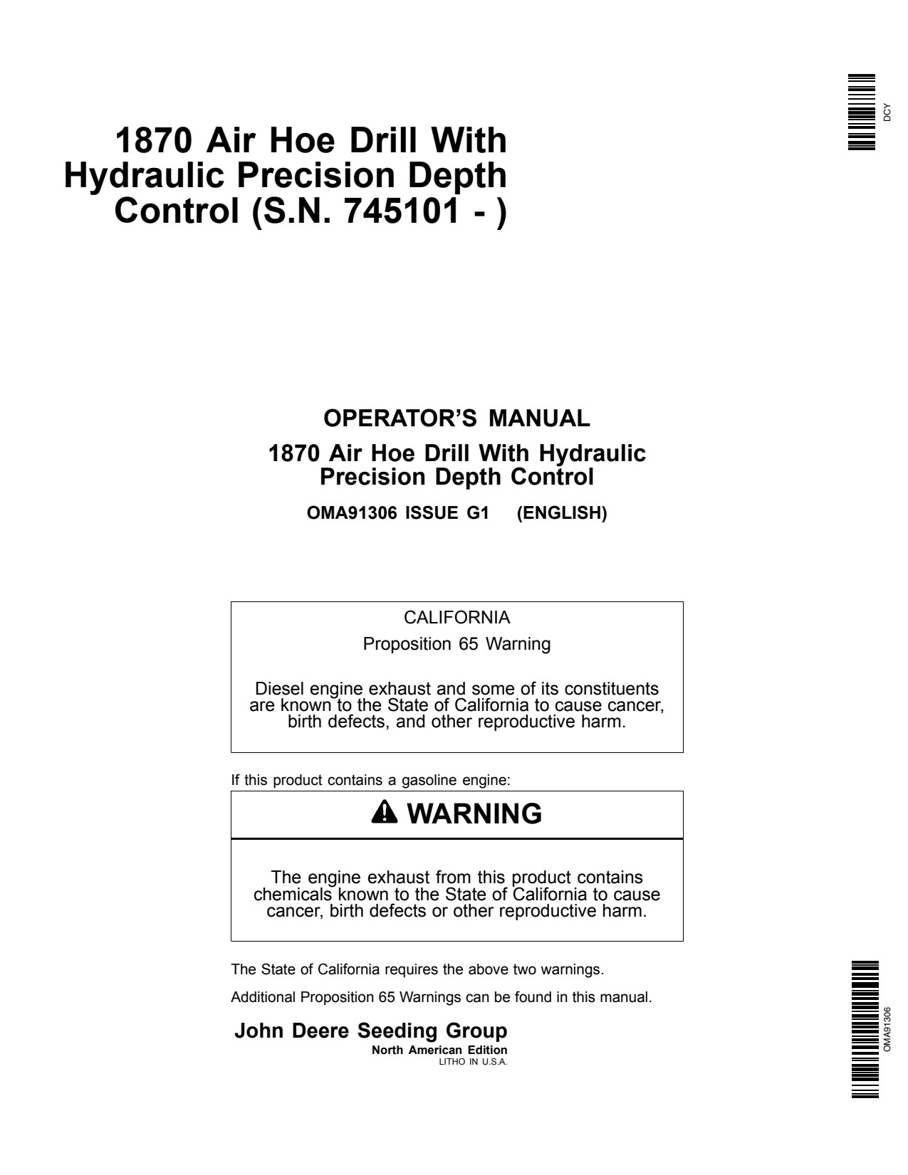 John Deere 1870 Air Hoe Drill Operator Manual OMA91306 1 John Deere 1870 Air Hoe Drill Operator Manual OMA91306