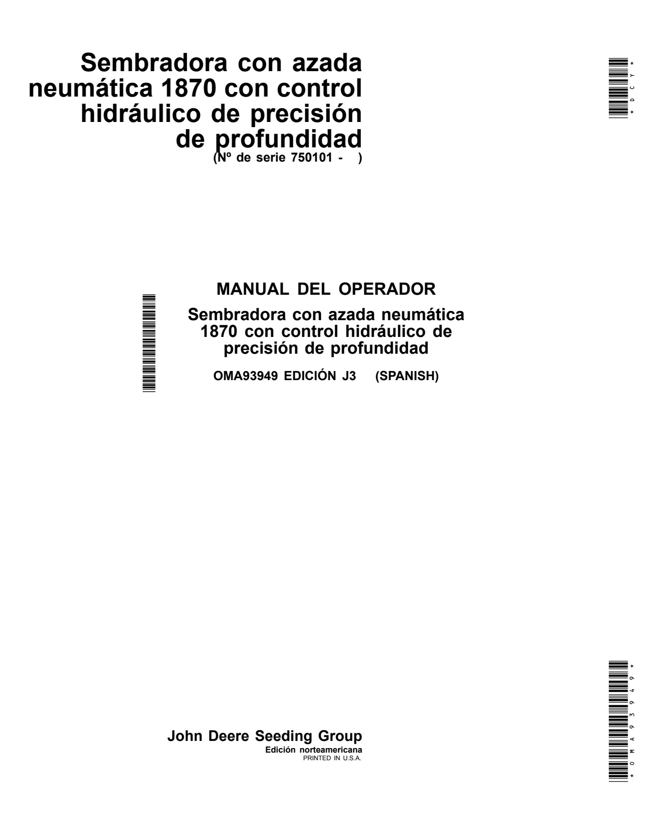 John Deere 1870 Air Hoe Drill Operator Manual OMA93949 ES 1 John Deere 1870 Air Hoe Drill Operator Manual OMA93949 ES