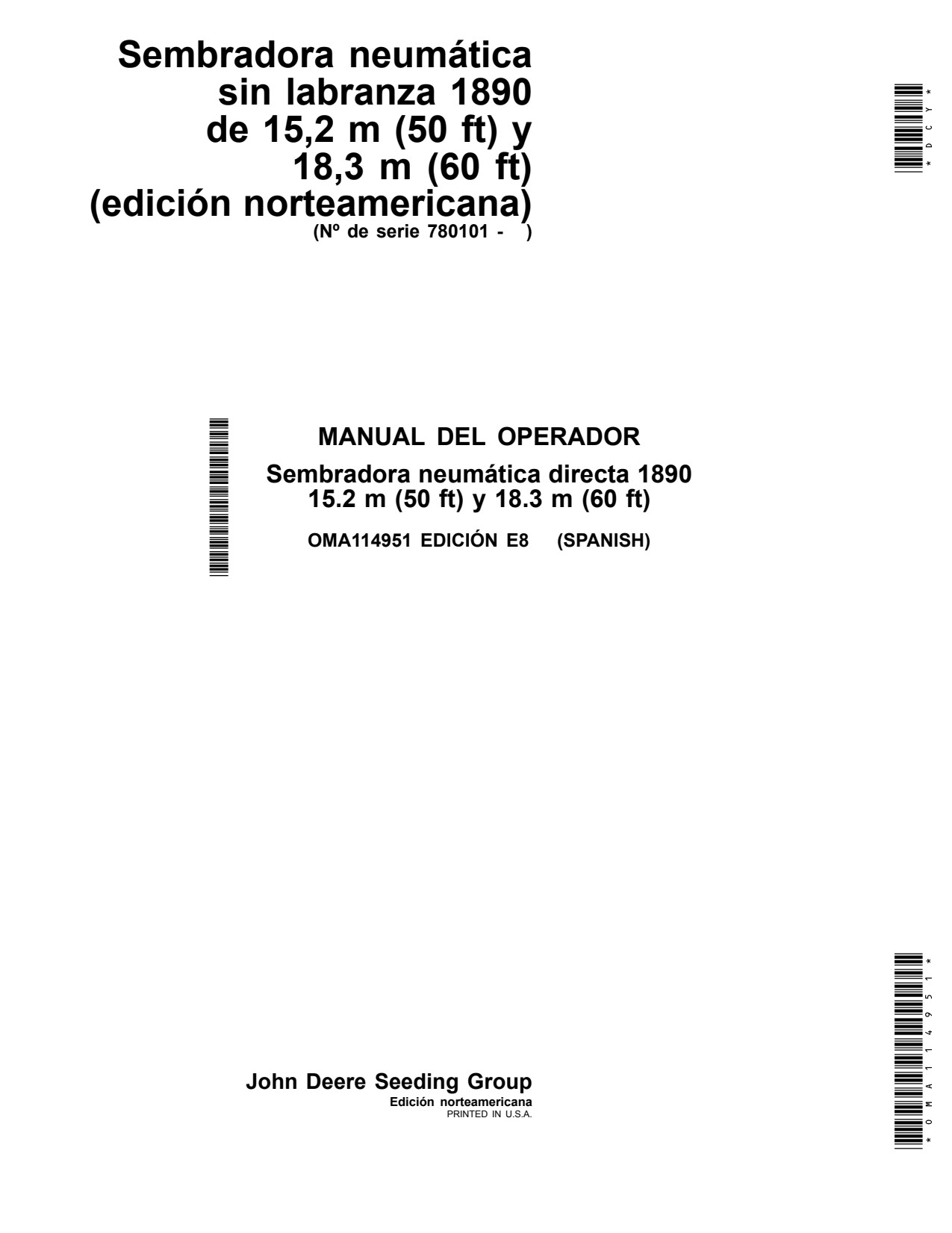 John Deere 1890 15 50 60 No-till Air Drill Operator Manual OMA114951 ES 1 John Deere 1890 15 50 60 No-till Air Drill Operator Manual OMA114951 ES