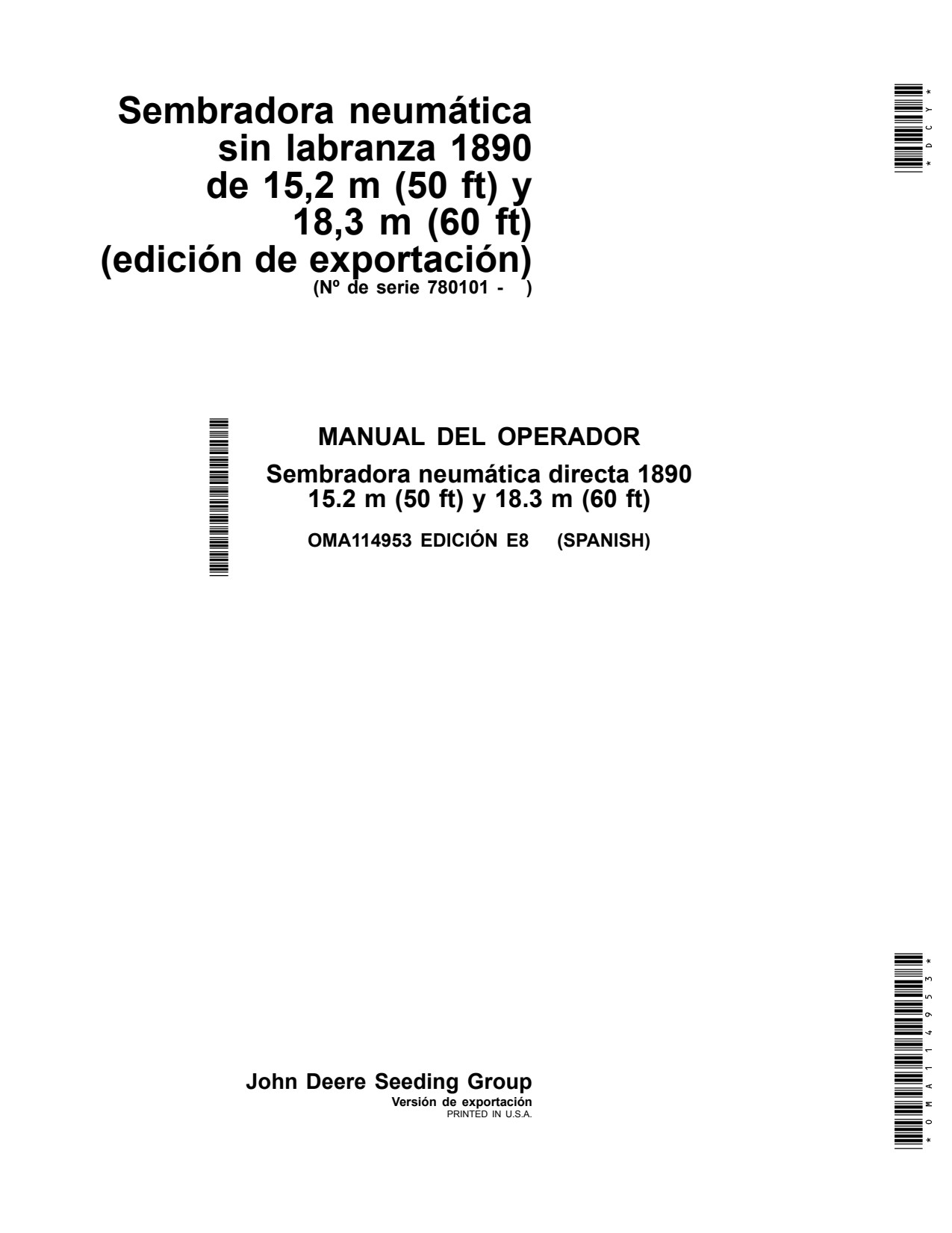 John Deere 1890 15 50 60 No-till Air Drill Operator Manual OMA114953 ES 1 John Deere 1890 15 50 60 No-till Air Drill Operator Manual OMA114953 ES