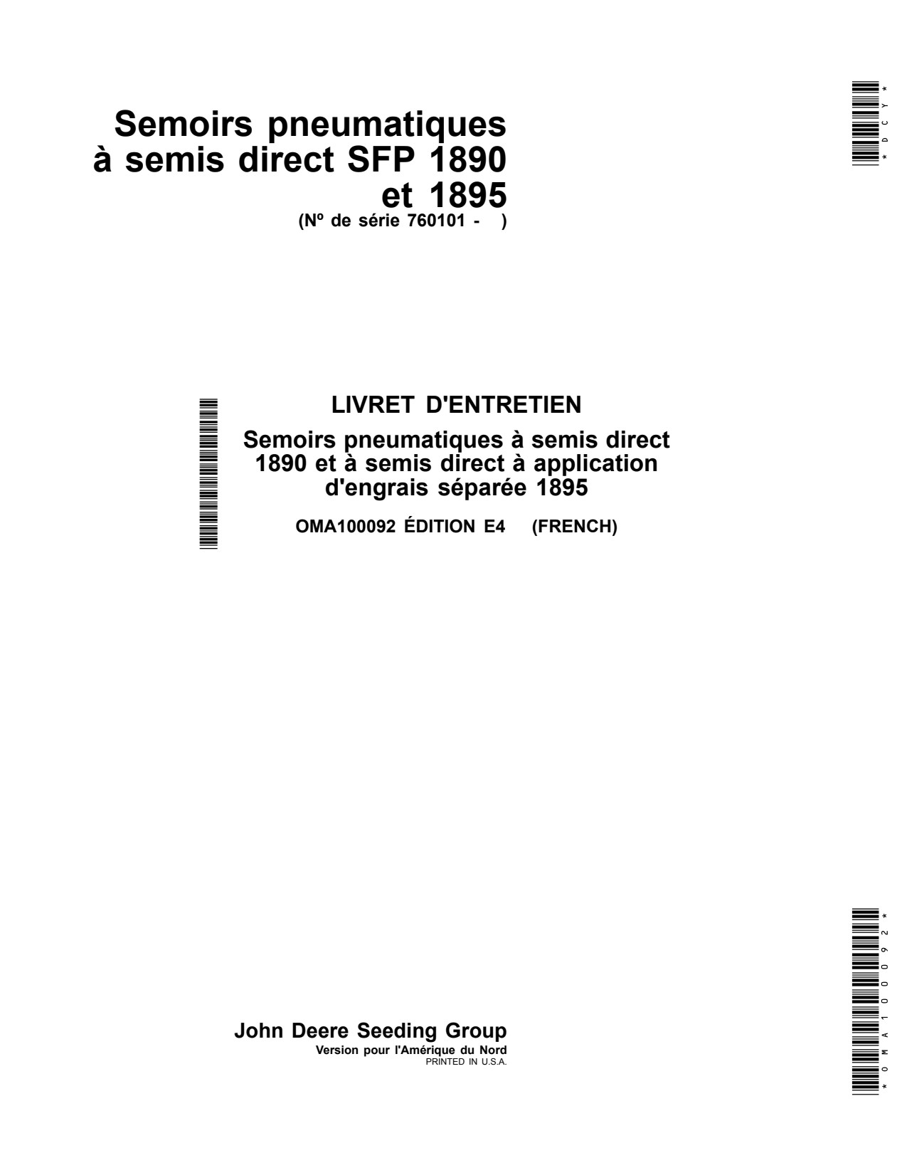 John Deere 1890 1895 No-till Air Drill Operator Manual OMA100092 FR 1 John Deere 1890 1895 No-till Air Drill Operator Manual OMA100092 FR