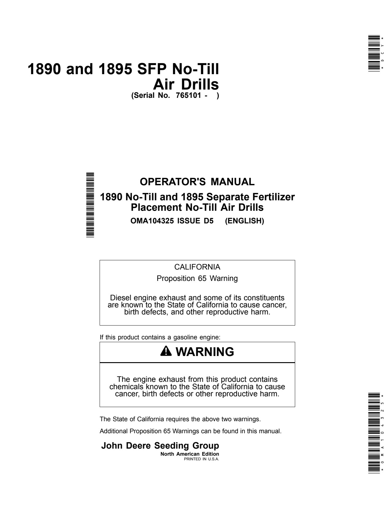 John Deere 1890 1895 No-till Air Drill Operator Manual OMA104325 1 John Deere 1890 1895 No-till Air Drill Operator Manual OMA104325