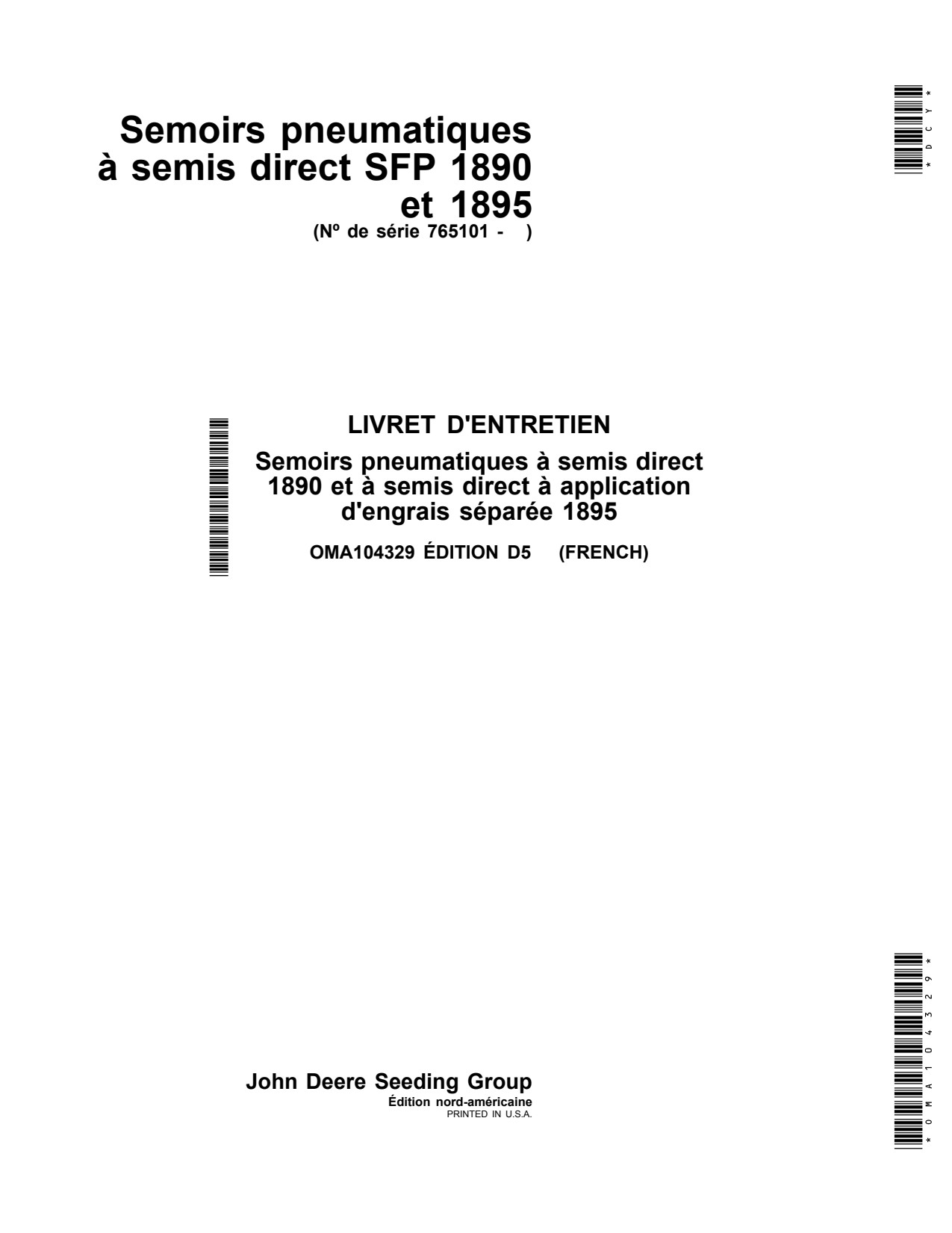 John Deere 1890 1895 No-till Air Drill Operator Manual OMA104329 FR 1 John Deere 1890 1895 No-till Air Drill Operator Manual OMA104329 FR
