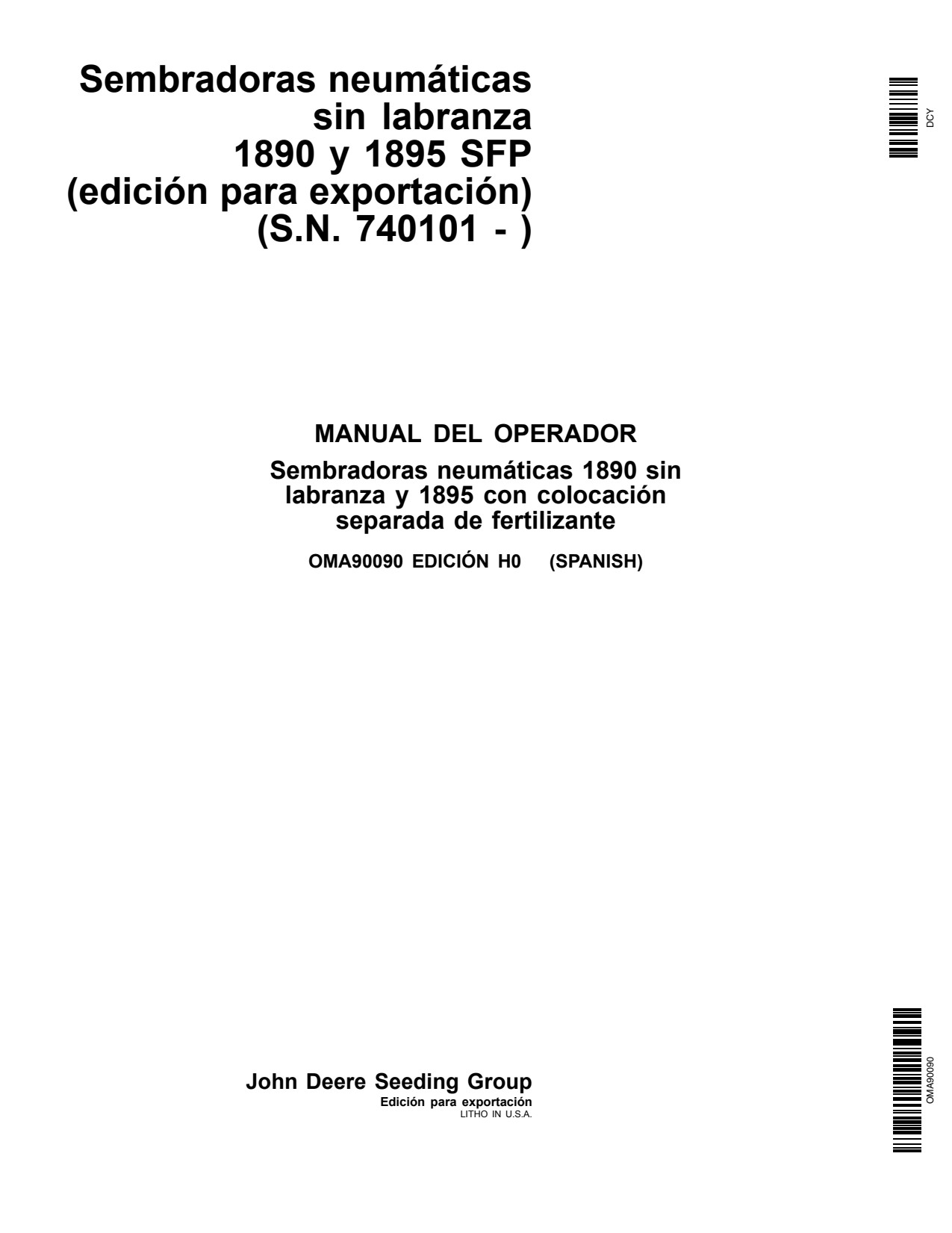 John Deere 1890 1895 No-till Air Drill Operator Manual OMA90090 ES 1 John Deere 1890 1895 No-till Air Drill Operator Manual OMA90090 ES