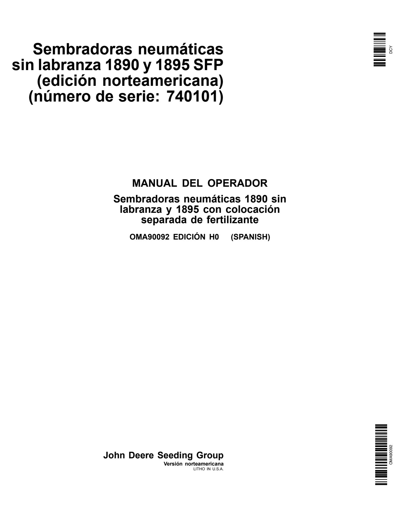 John Deere 1890 1895 No-till Air Drill Operator Manual OMA90092 ES 1 John Deere 1890 1895 No-till Air Drill Operator Manual OMA90092 ES