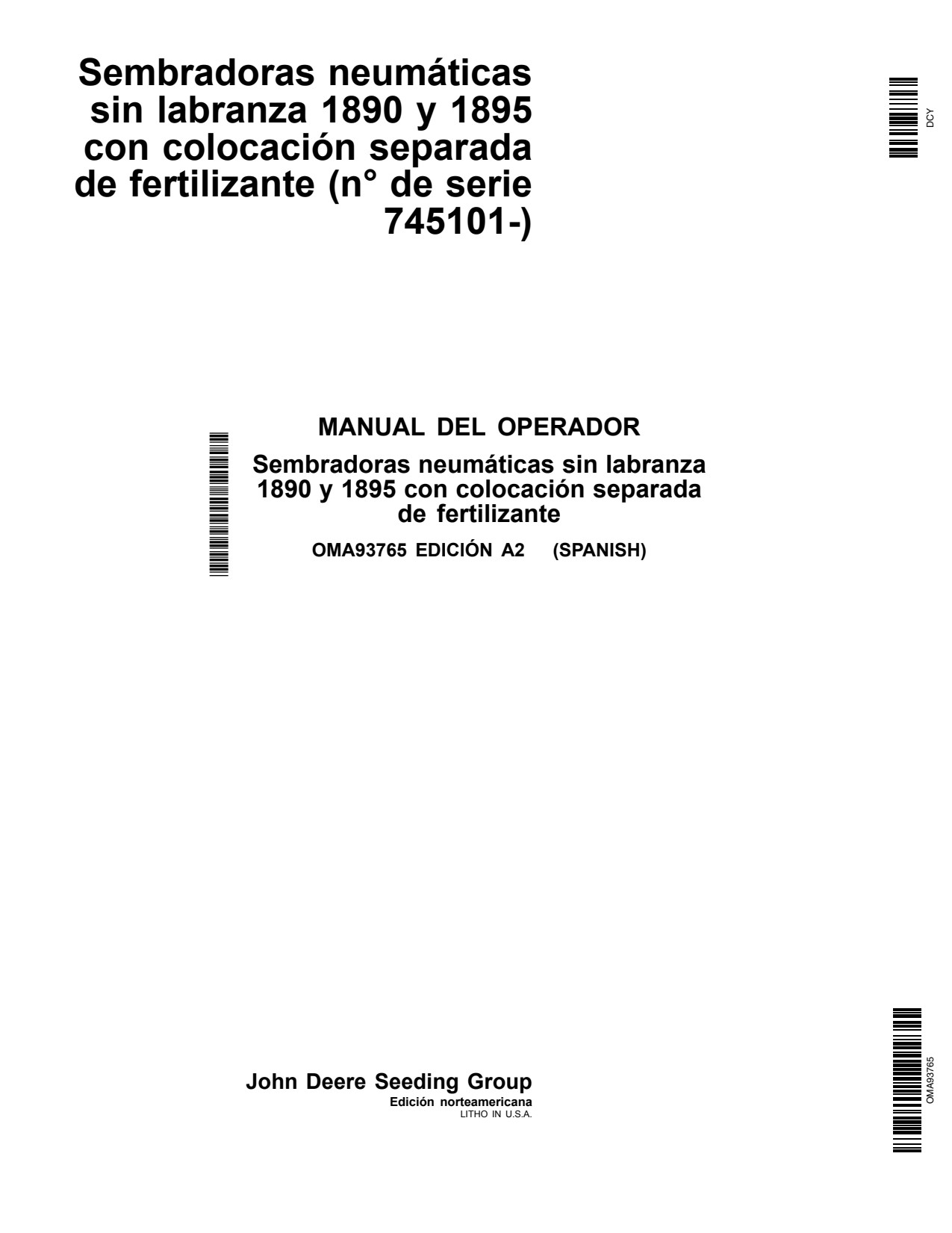 John Deere 1890 1895 No-till Air Drill Operator Manual OMA93765 ES 1 John Deere 1890 1895 No-till Air Drill Operator Manual OMA93765 ES