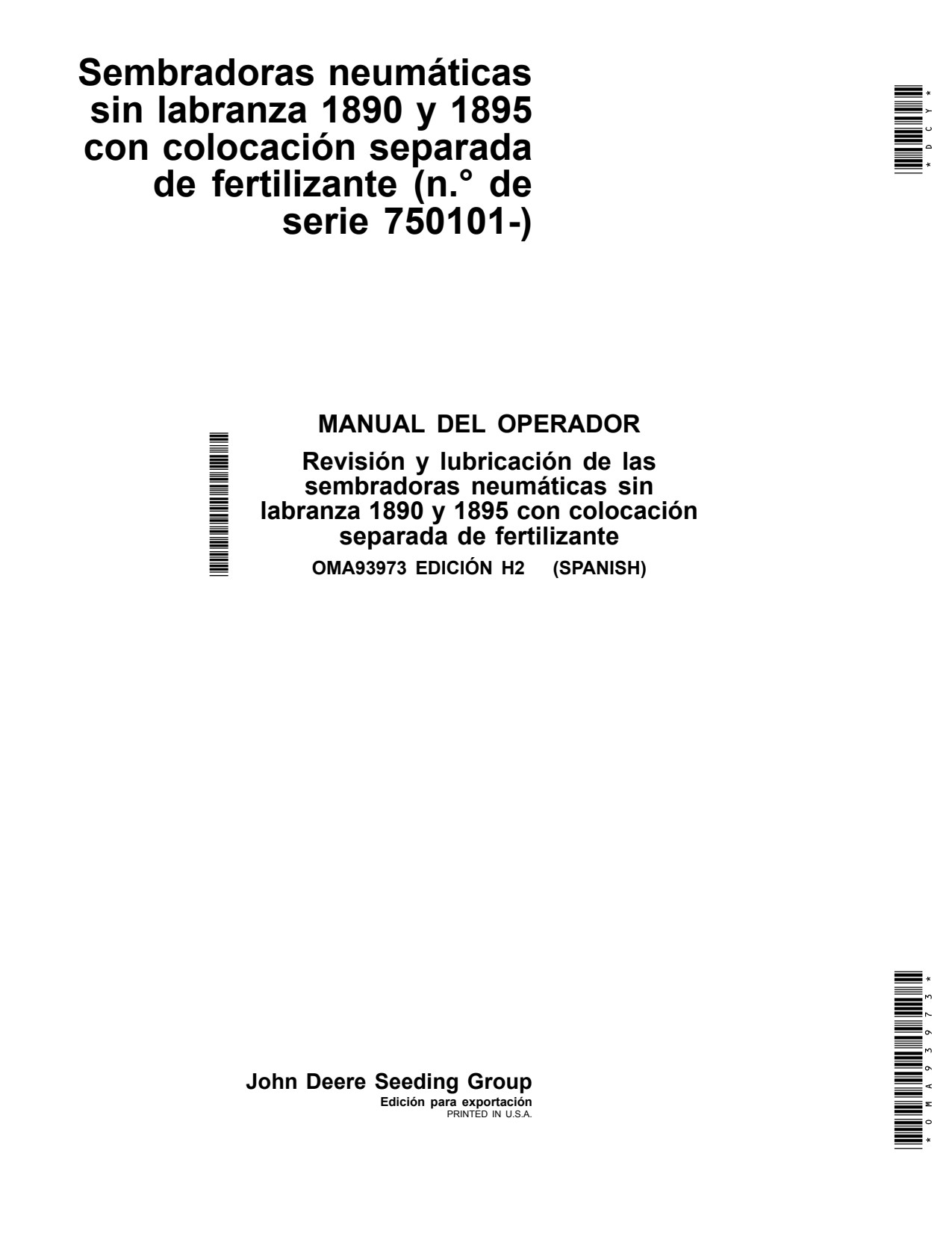 John Deere 1890 1895 No-till Air Drill Operator Manual OMA93973 ES 1 John Deere 1890 1895 No-till Air Drill Operator Manual OMA93973 ES