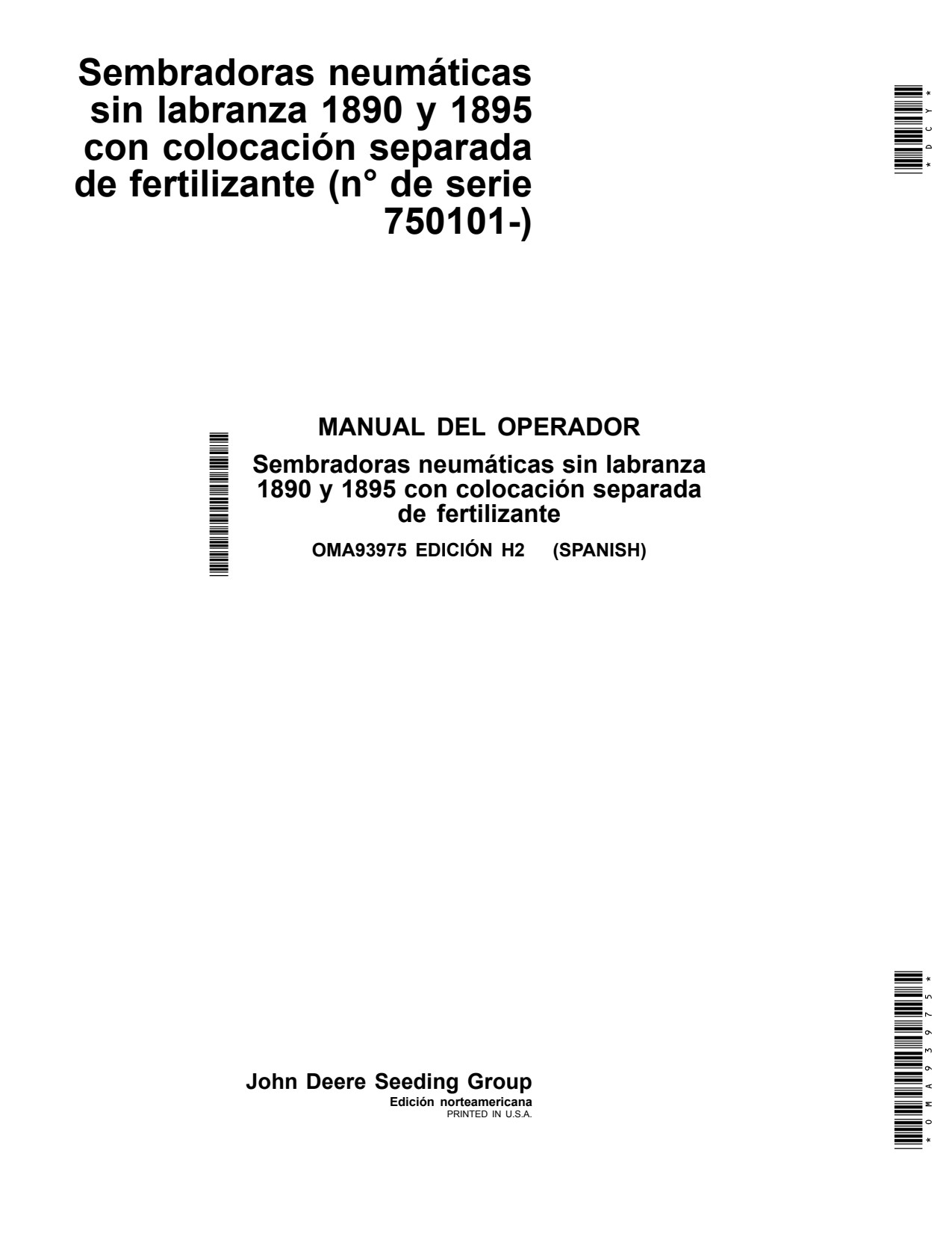 John Deere 1890 1895 No-till Air Drill Operator Manual OMA93975 ES 1 John Deere 1890 1895 No-till Air Drill Operator Manual OMA93975 ES