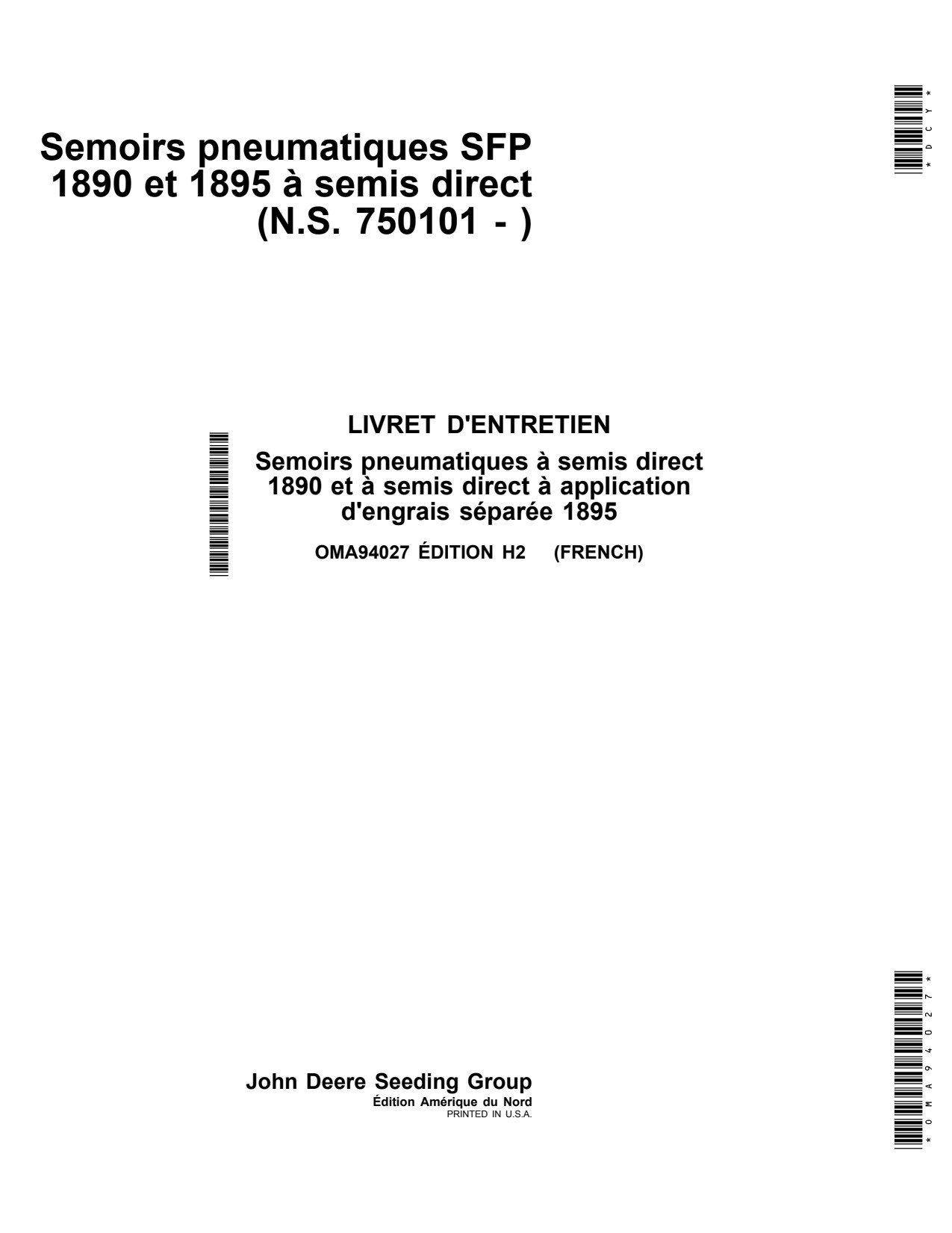 John Deere 1890 1895 No-till Air Drill Operator Manual OMA94027 FR 1 John Deere 1890 1895 No-till Air Drill Operator Manual OMA94027 FR
