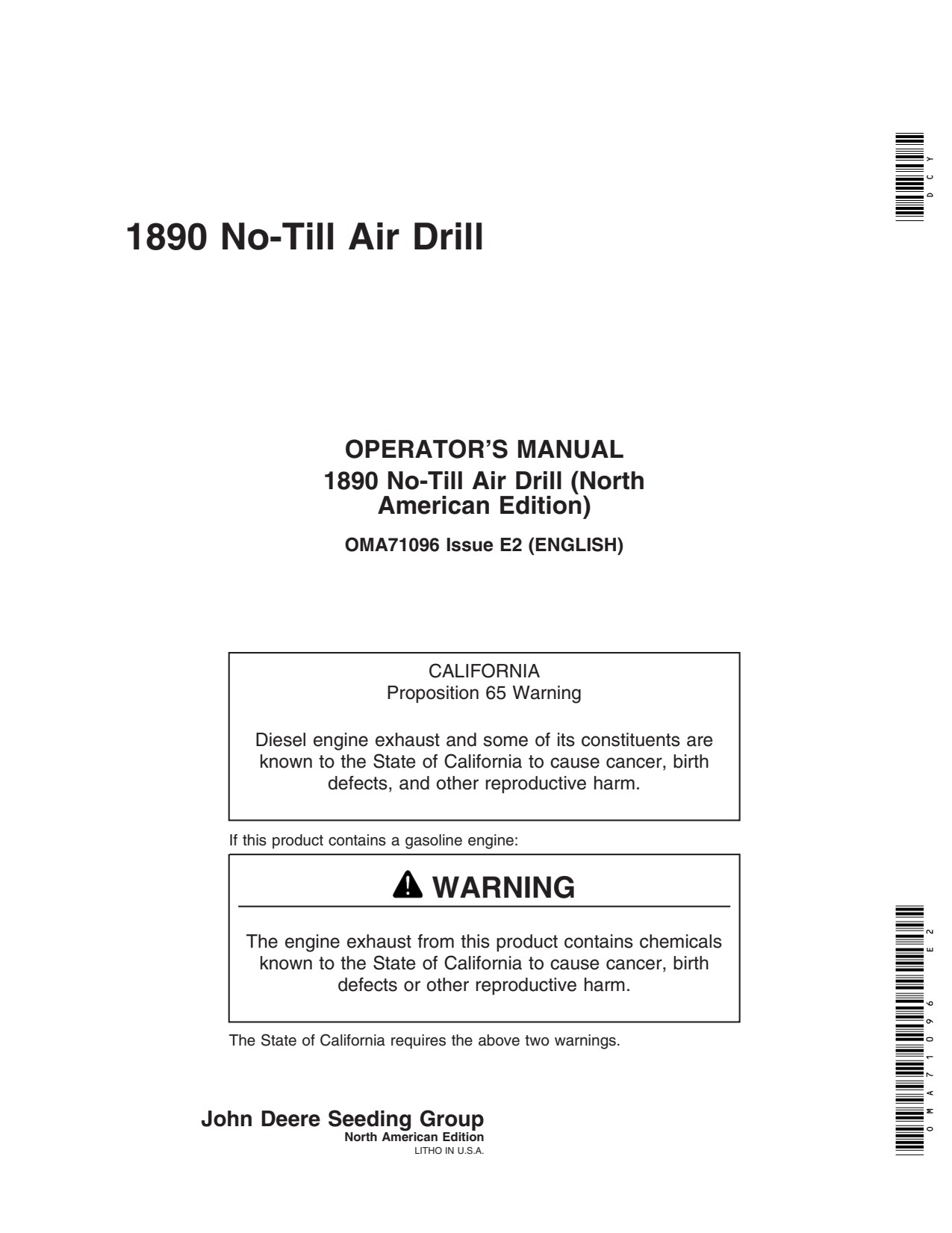 John Deere 1890 No-till Air Drill Operator Manual OMA71096 1 John Deere 1890 No-till Air Drill Operator Manual OMA71096