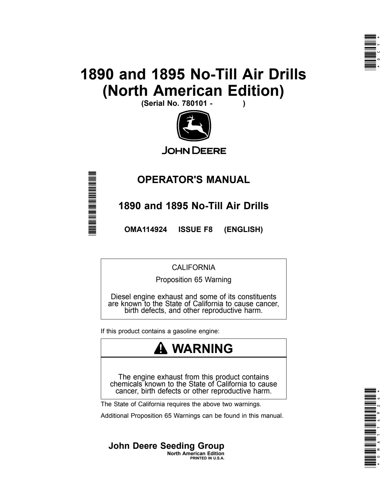 John Deere 1895 1890 No-till Air Drill Operator Manual OMA114924 1 John Deere 1895 1890 No-till Air Drill Operator Manual OMA114924